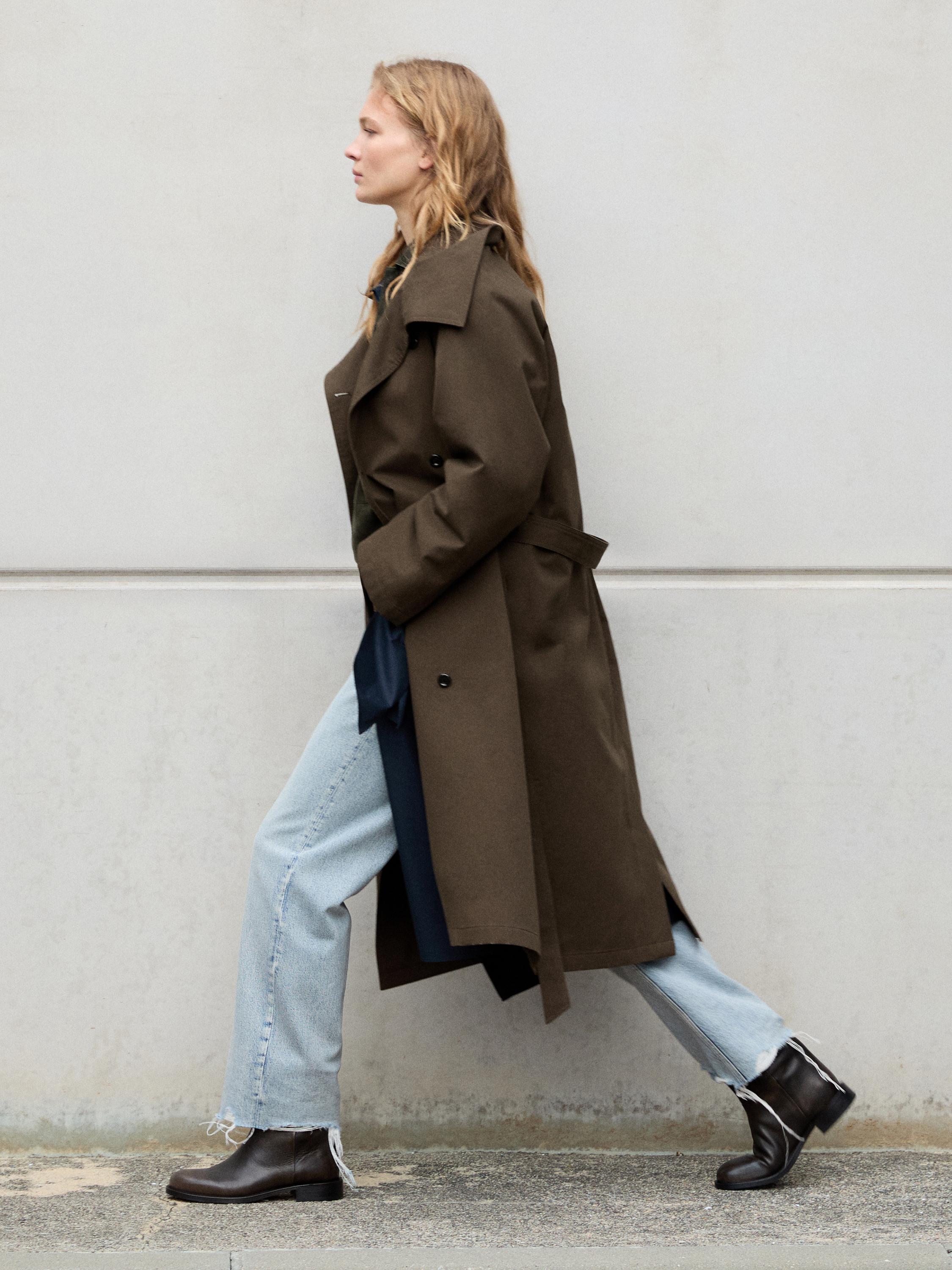 High collar trench coat — BROWN