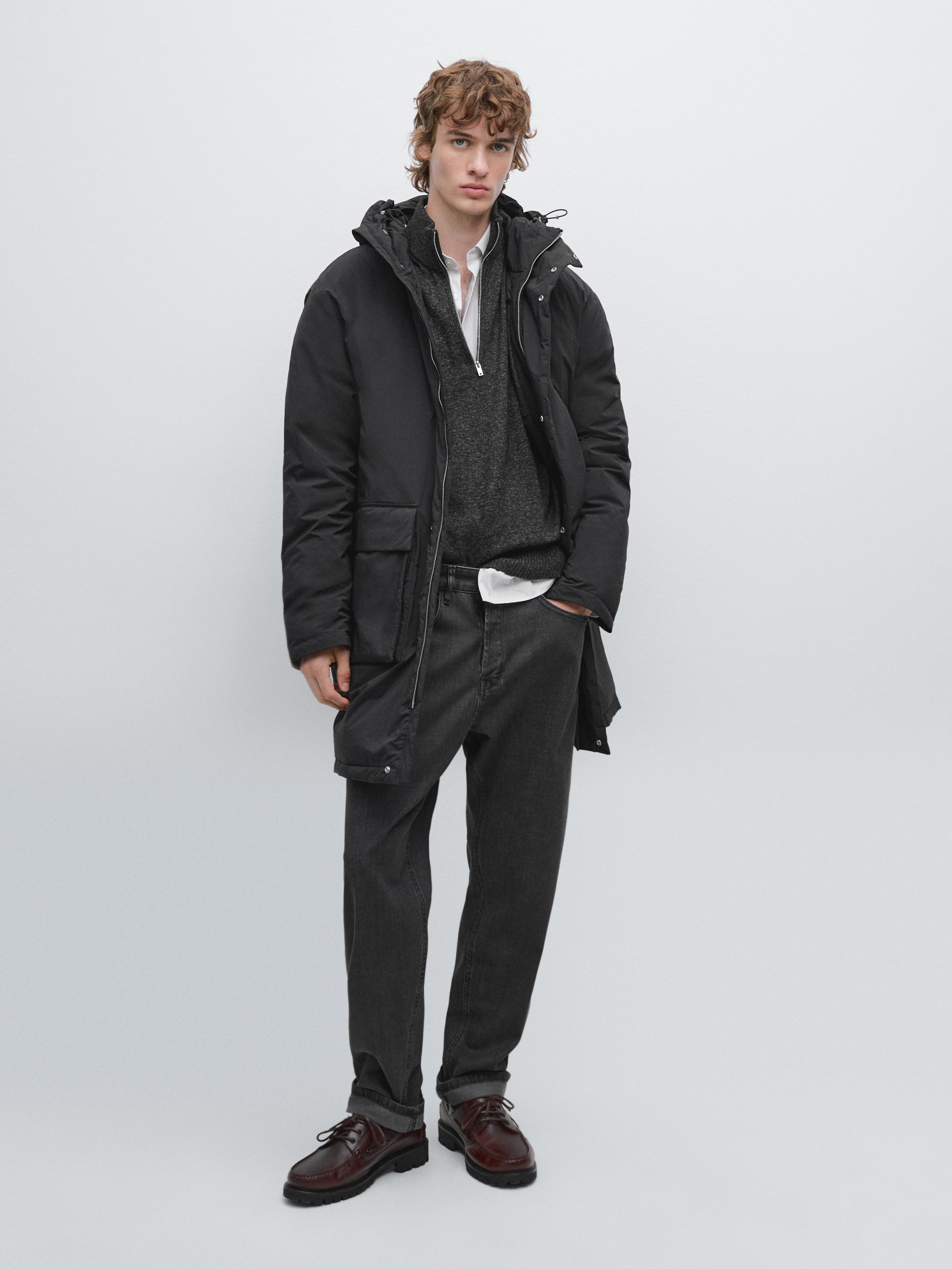 Water-repellent padded parka with hood