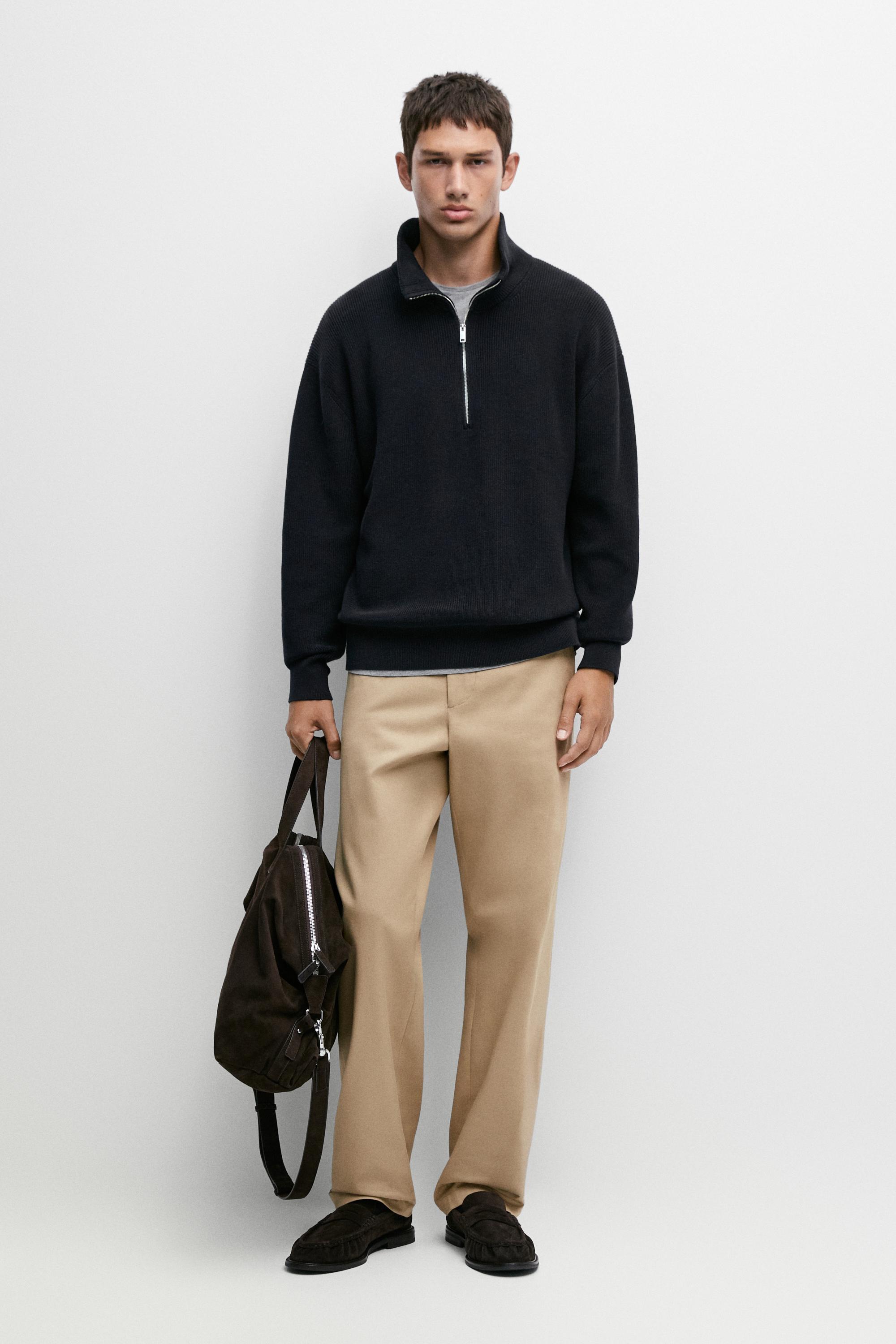 100% cotton mock neck knit sweater — NAVY BLUE
