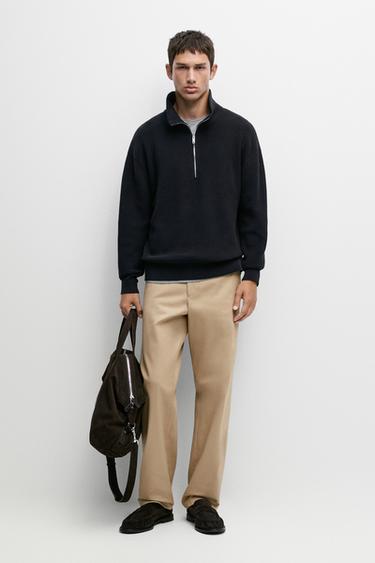 100% cotton mock neck knit sweater — NAVY BLUE 1