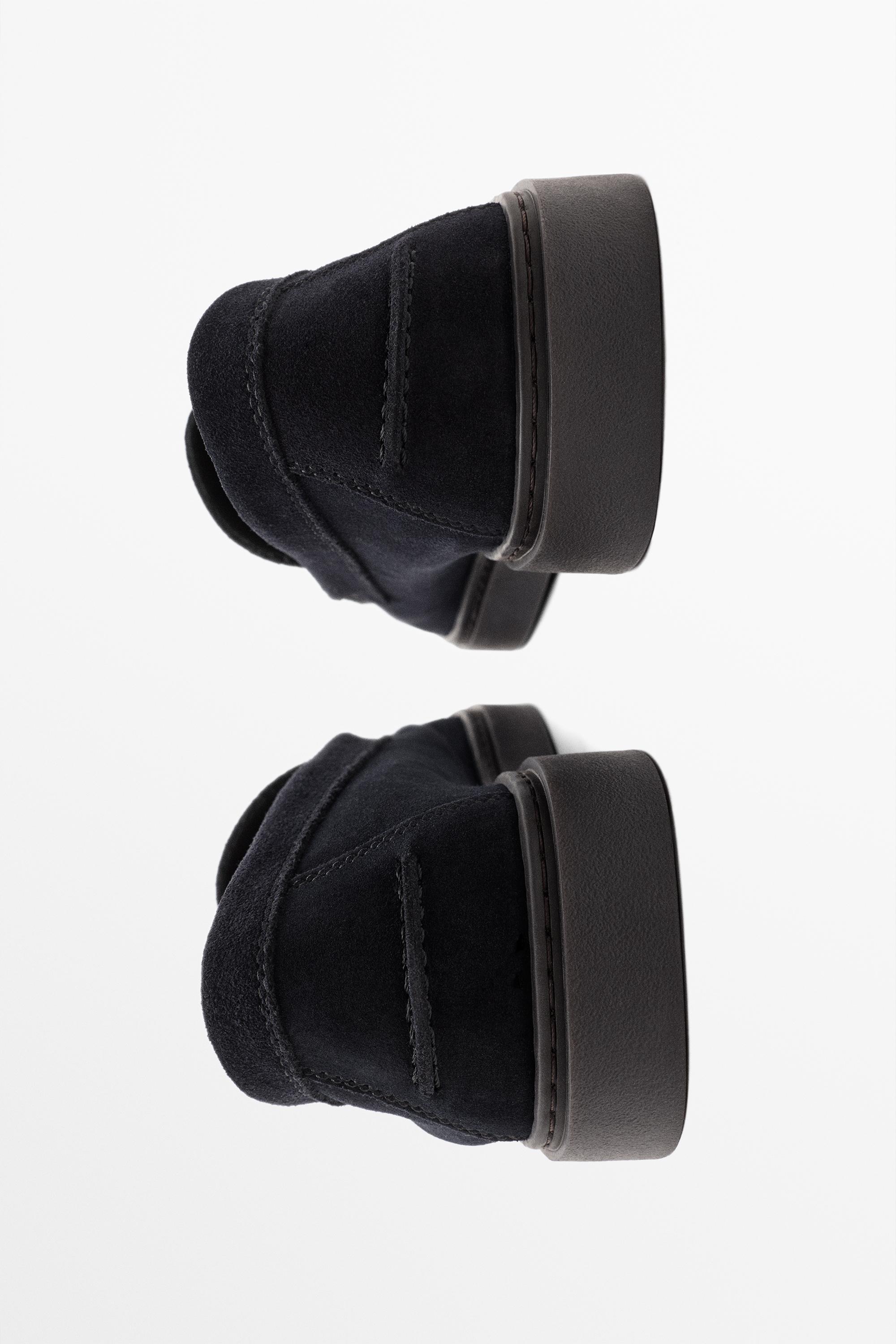 Split suede leather loafer — Dark blue