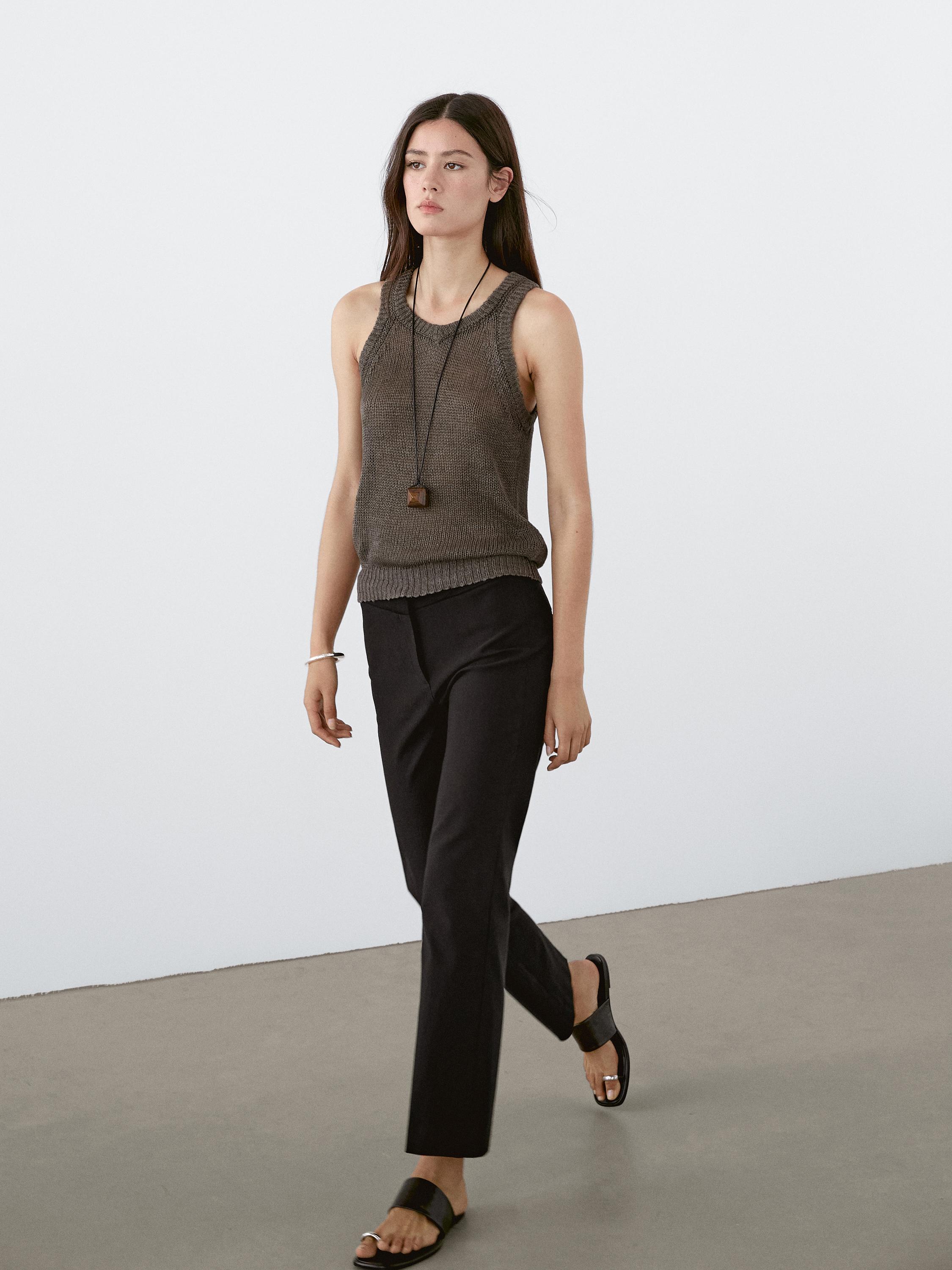 Strikket topp i 100 % lin