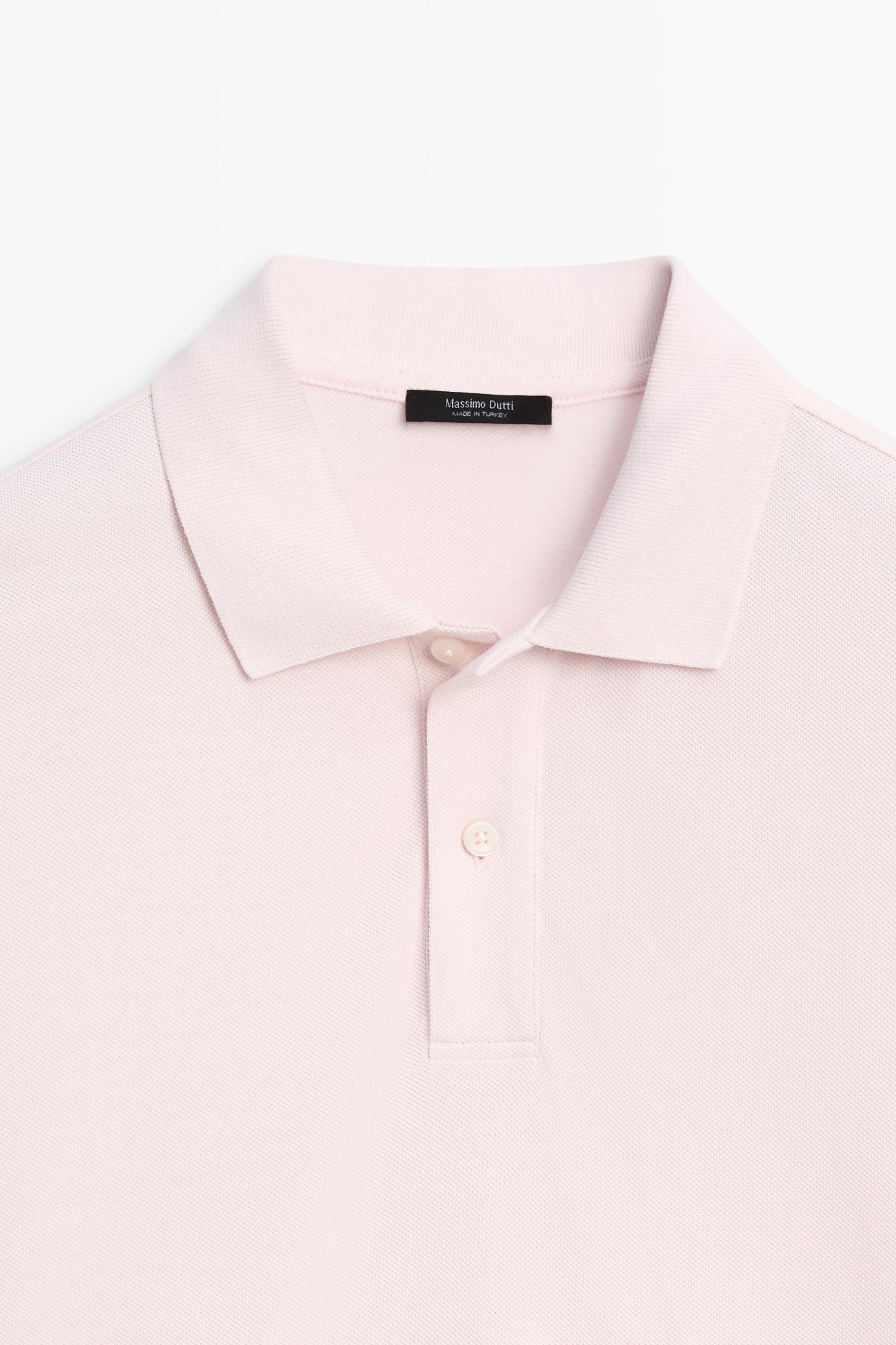 Micro-textured cotton piqué polo shirt — ROSE PINK