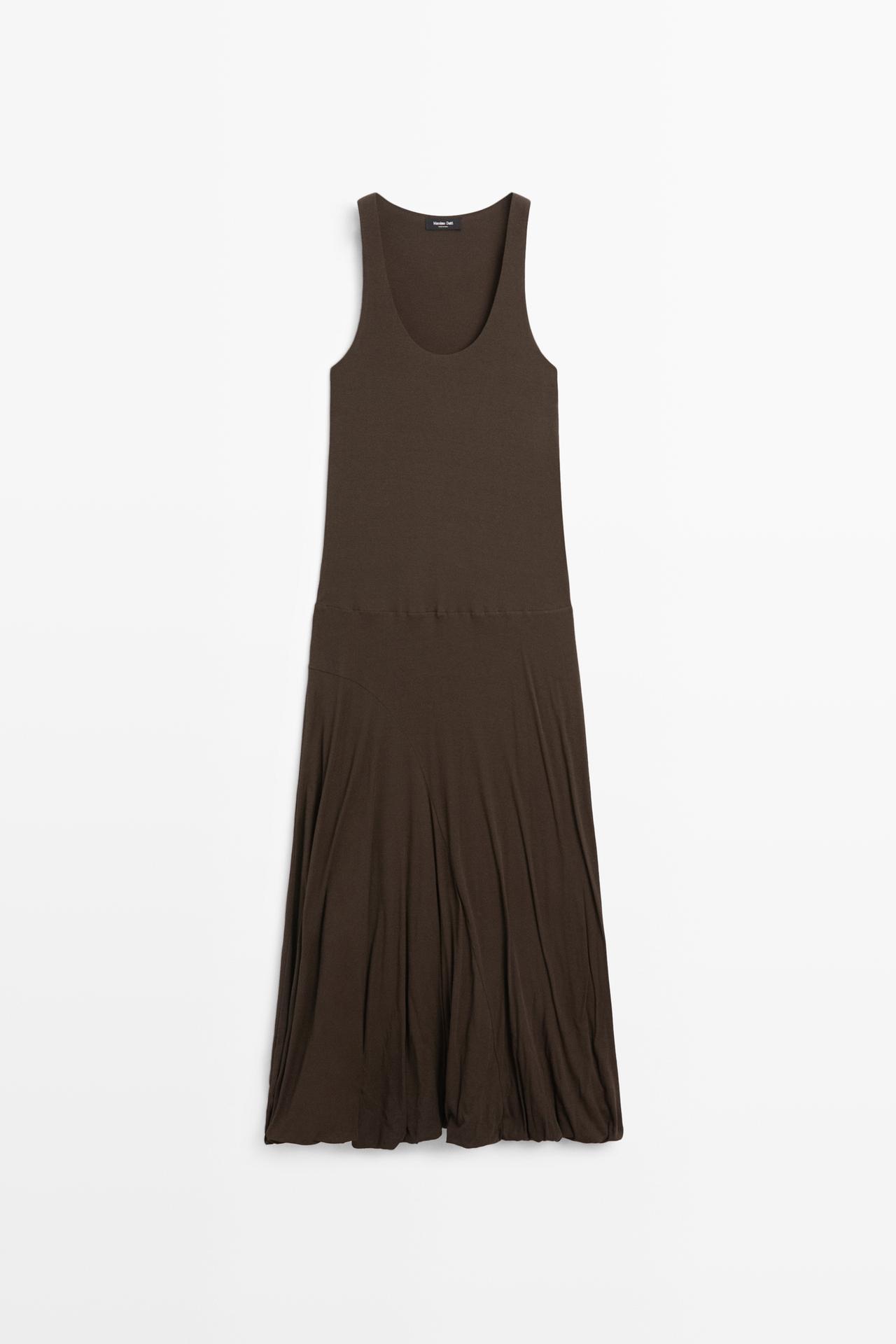 Massimo Dutti - Dame - Midikjole Med Pufdetalje - Kaki - M