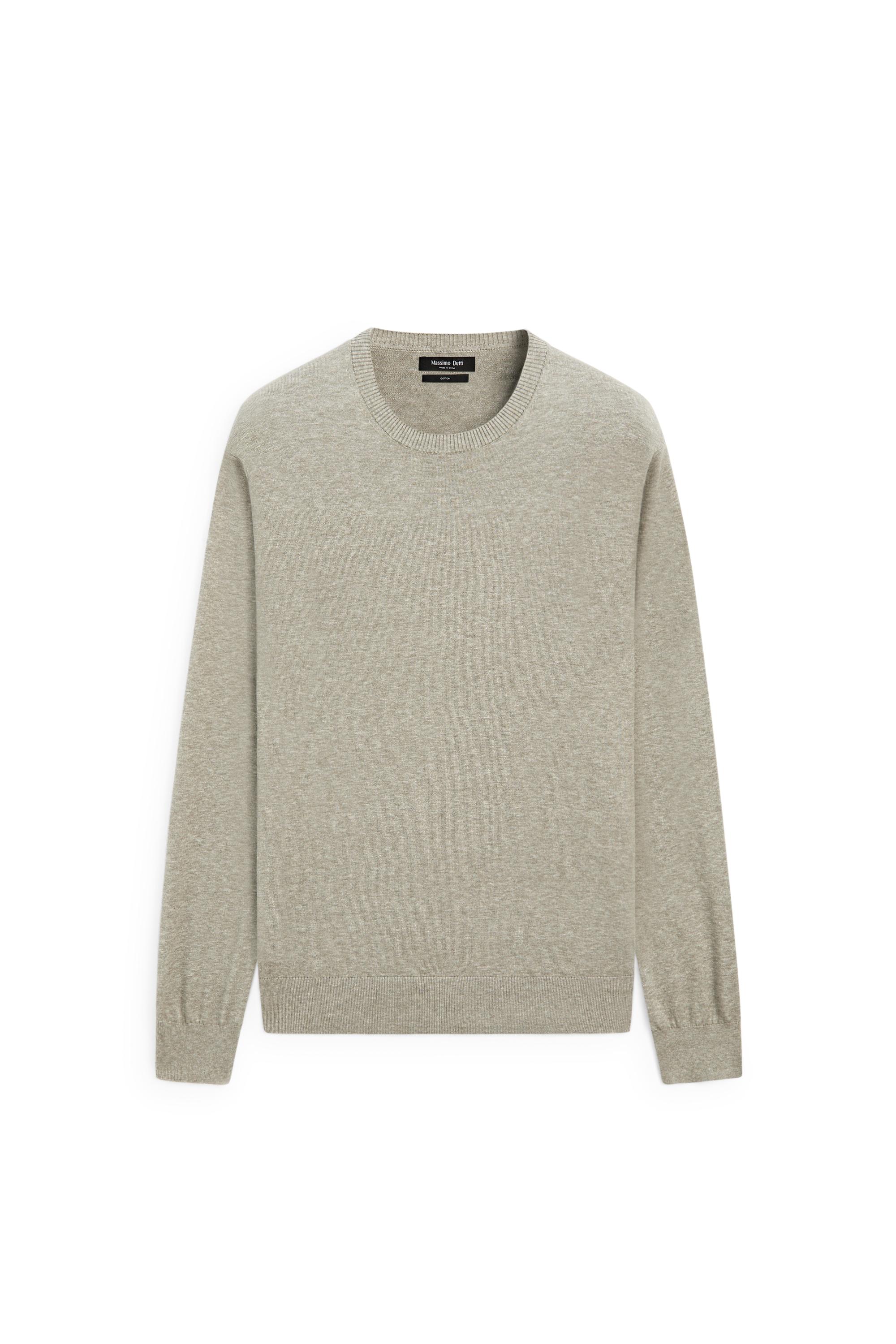 Knit 100% cotton crew neck sweater — Greyish green