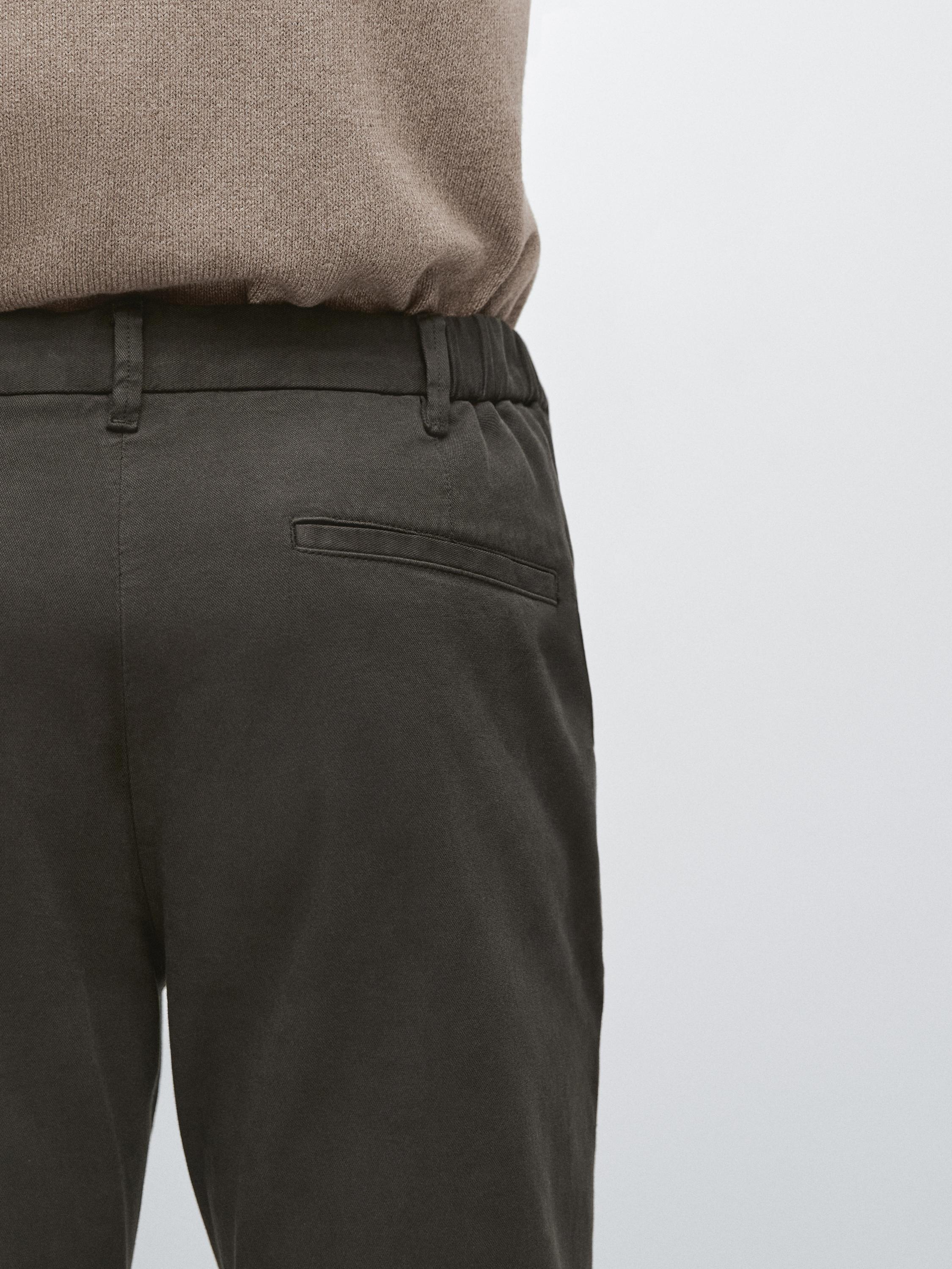 Cotton blend slim fit trousers — BROWN