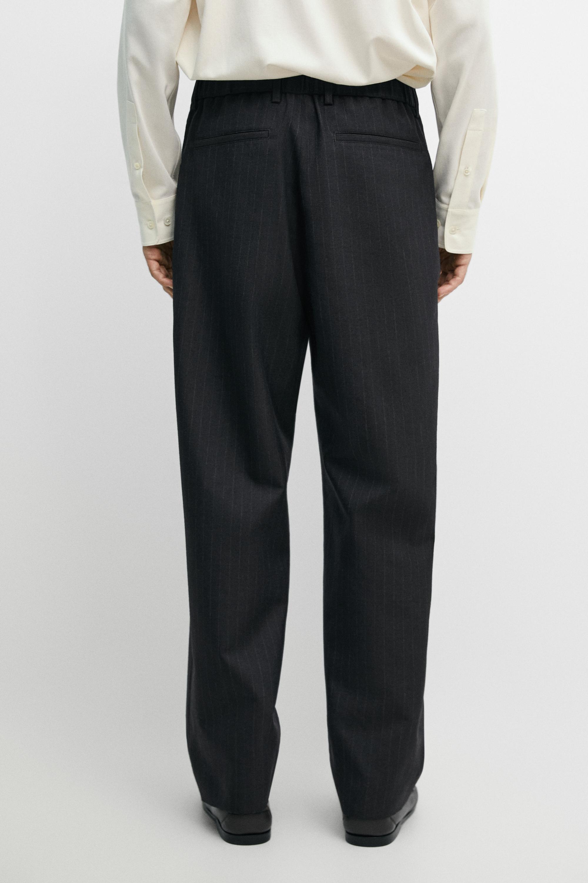 100% wool striped relaxed fit trousers — NAVY BLUE
