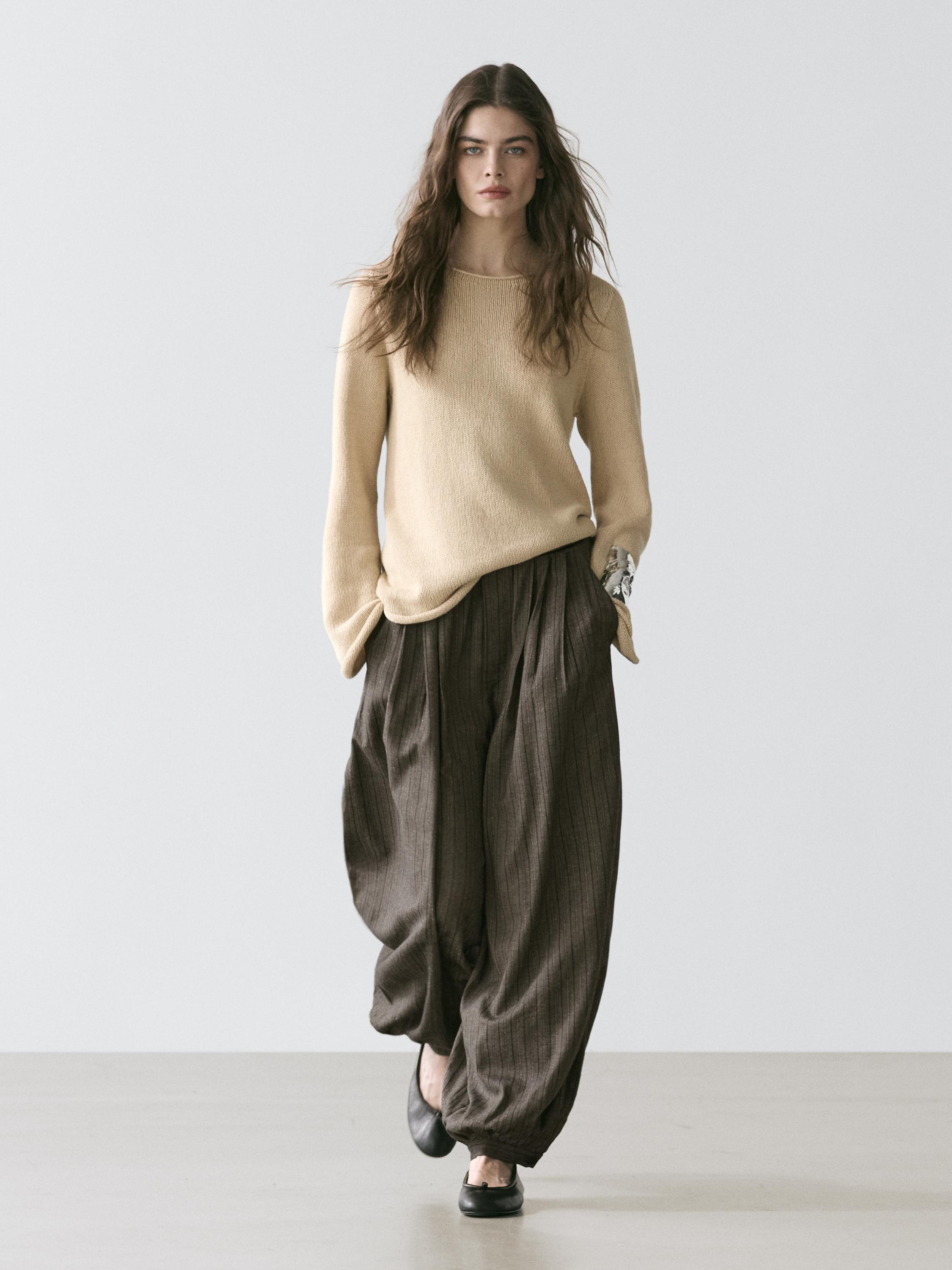 Striped flowing balloon pants — Medium Grey
