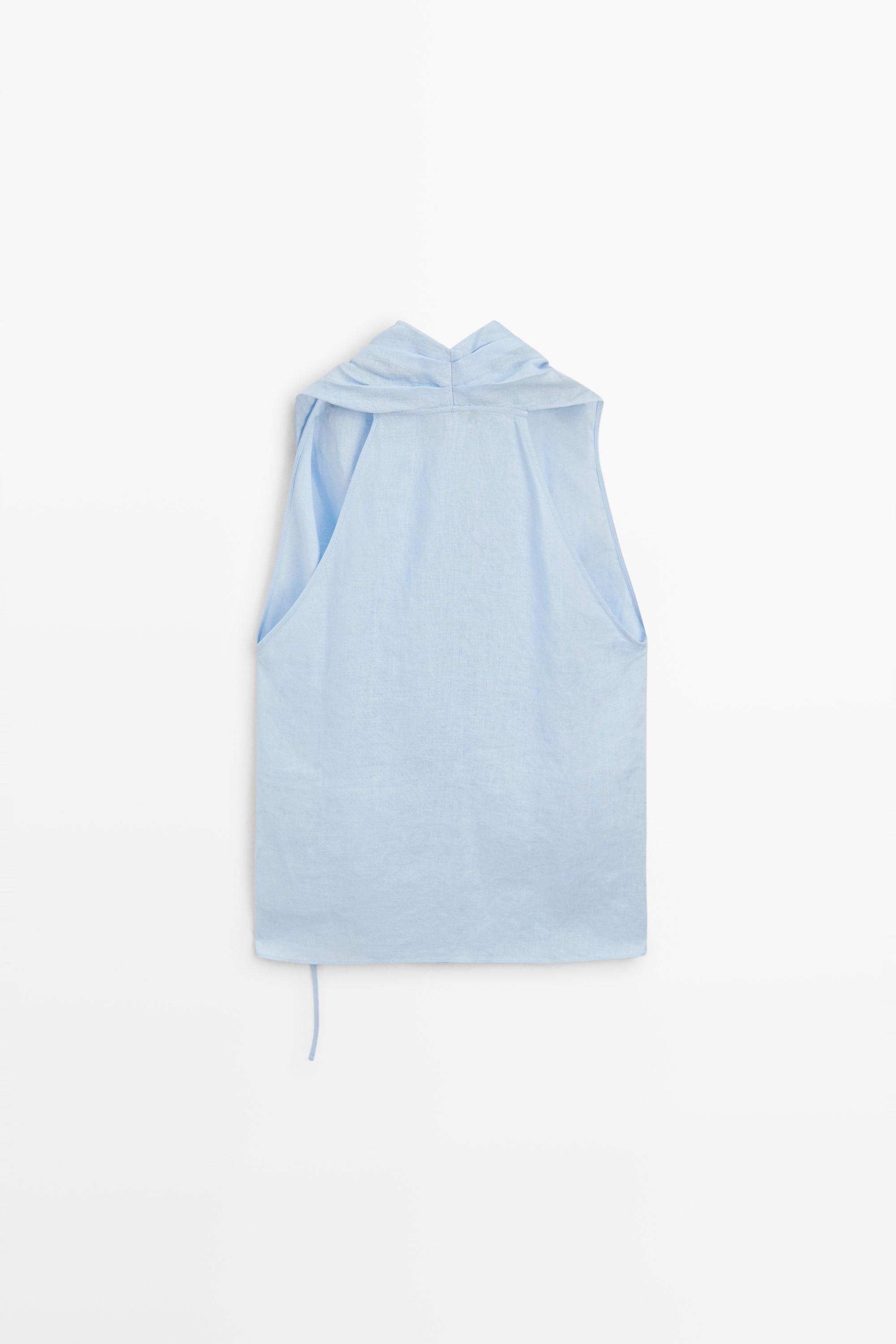 100% linen halter top with tie detail — SKY BLUE