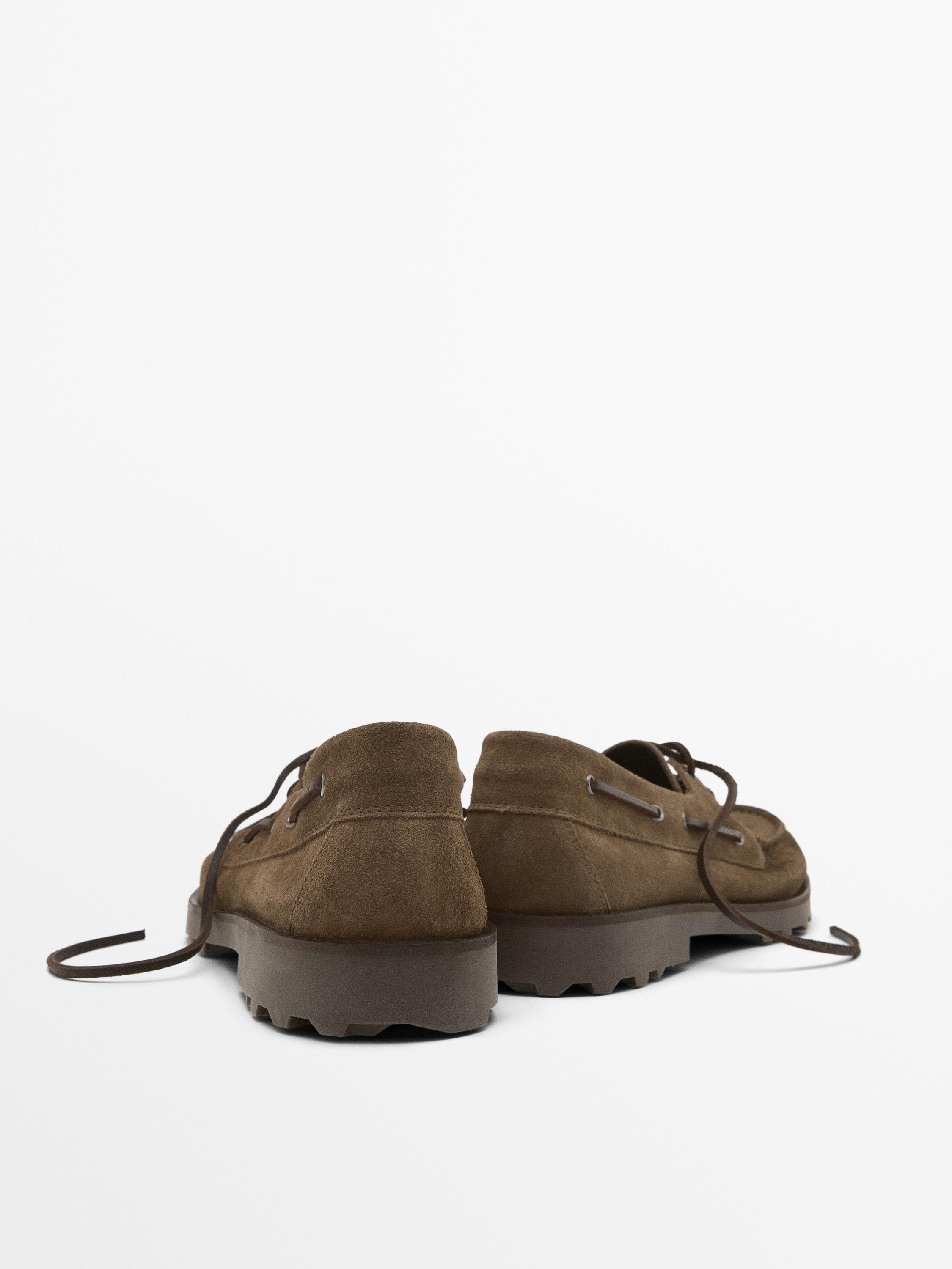 Brown split suede deck shoes