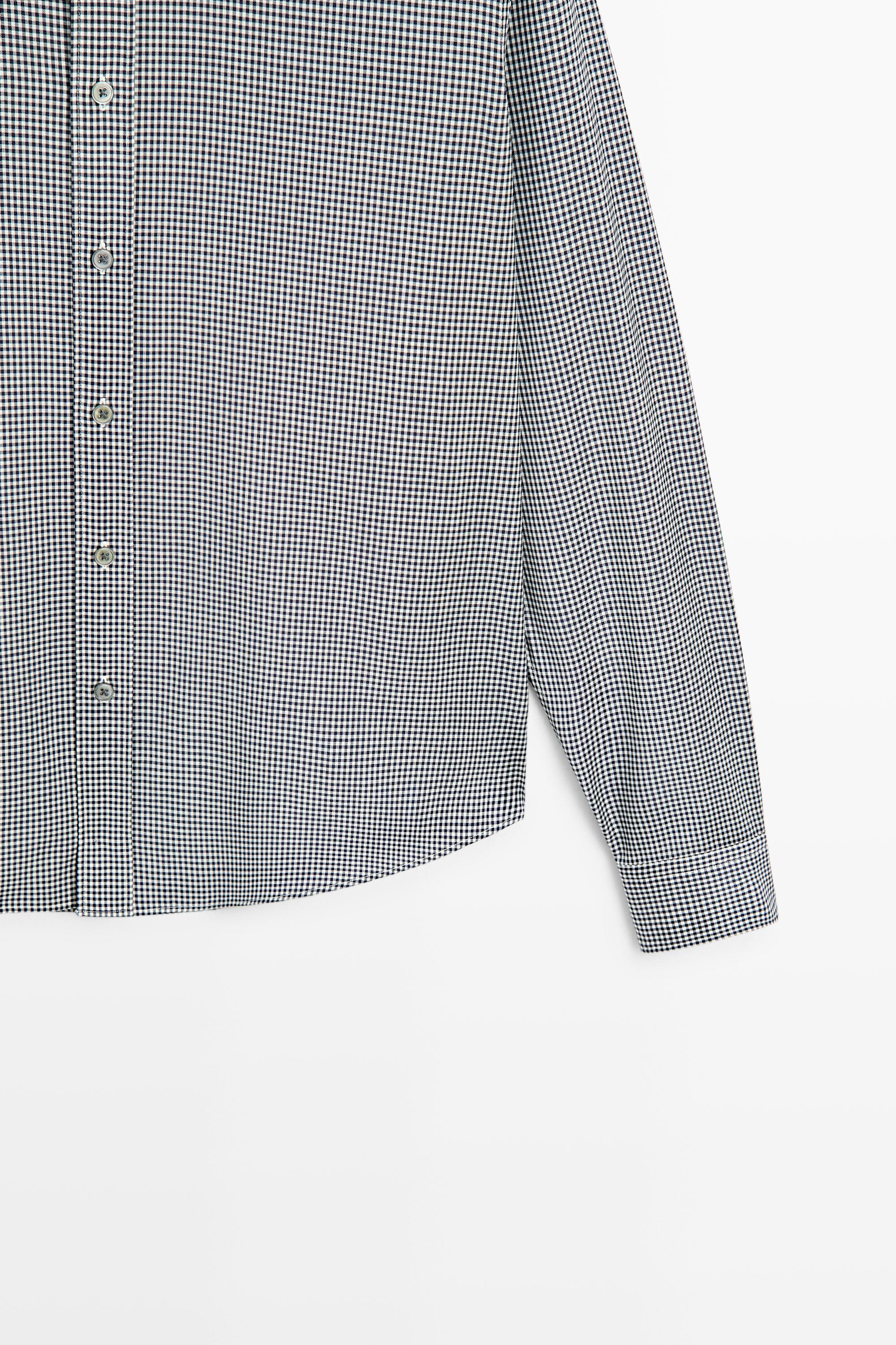 100% wool regular fit check shirt — NAVY BLUE