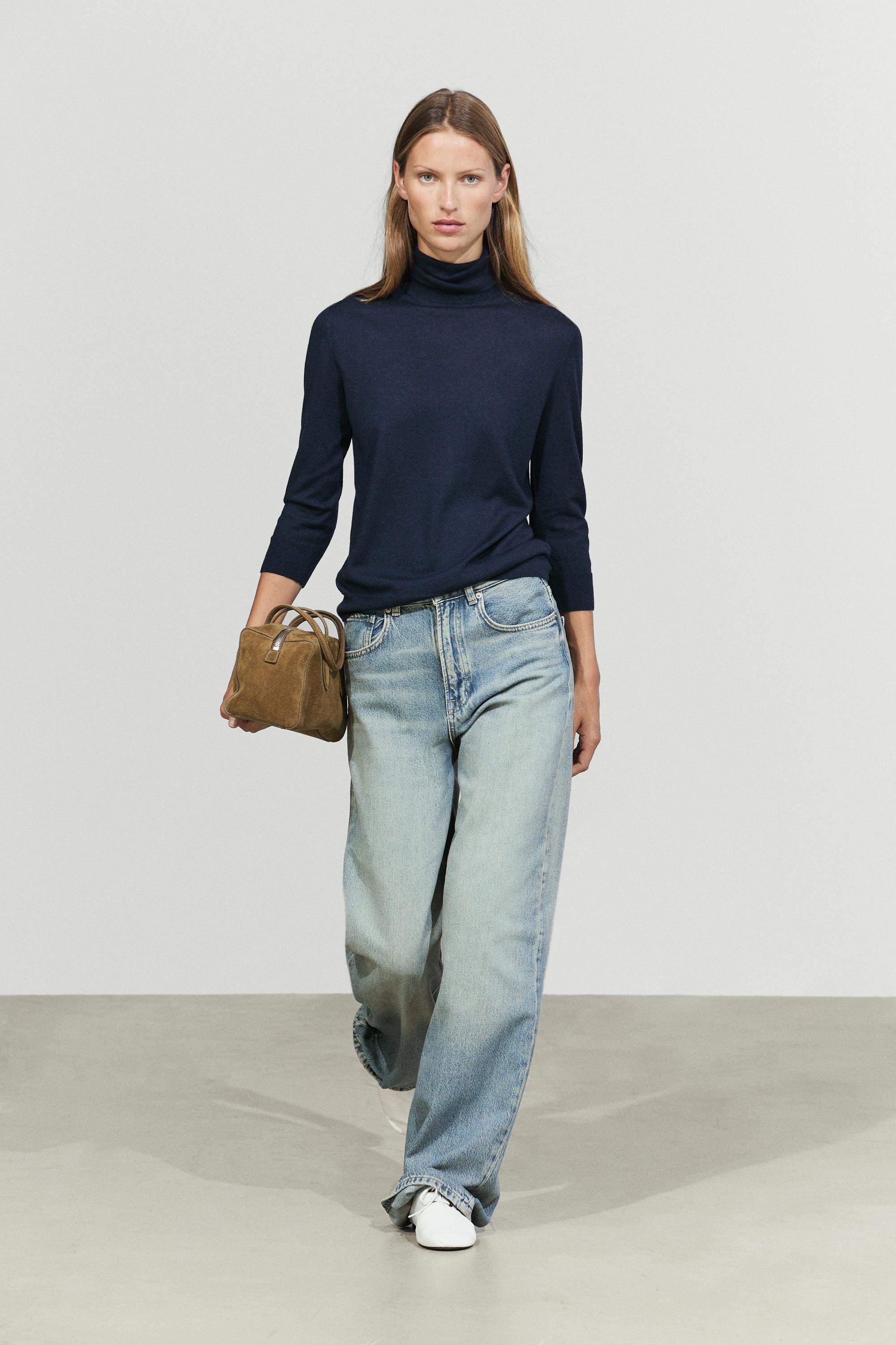 Wool blend turtleneck knit sweater