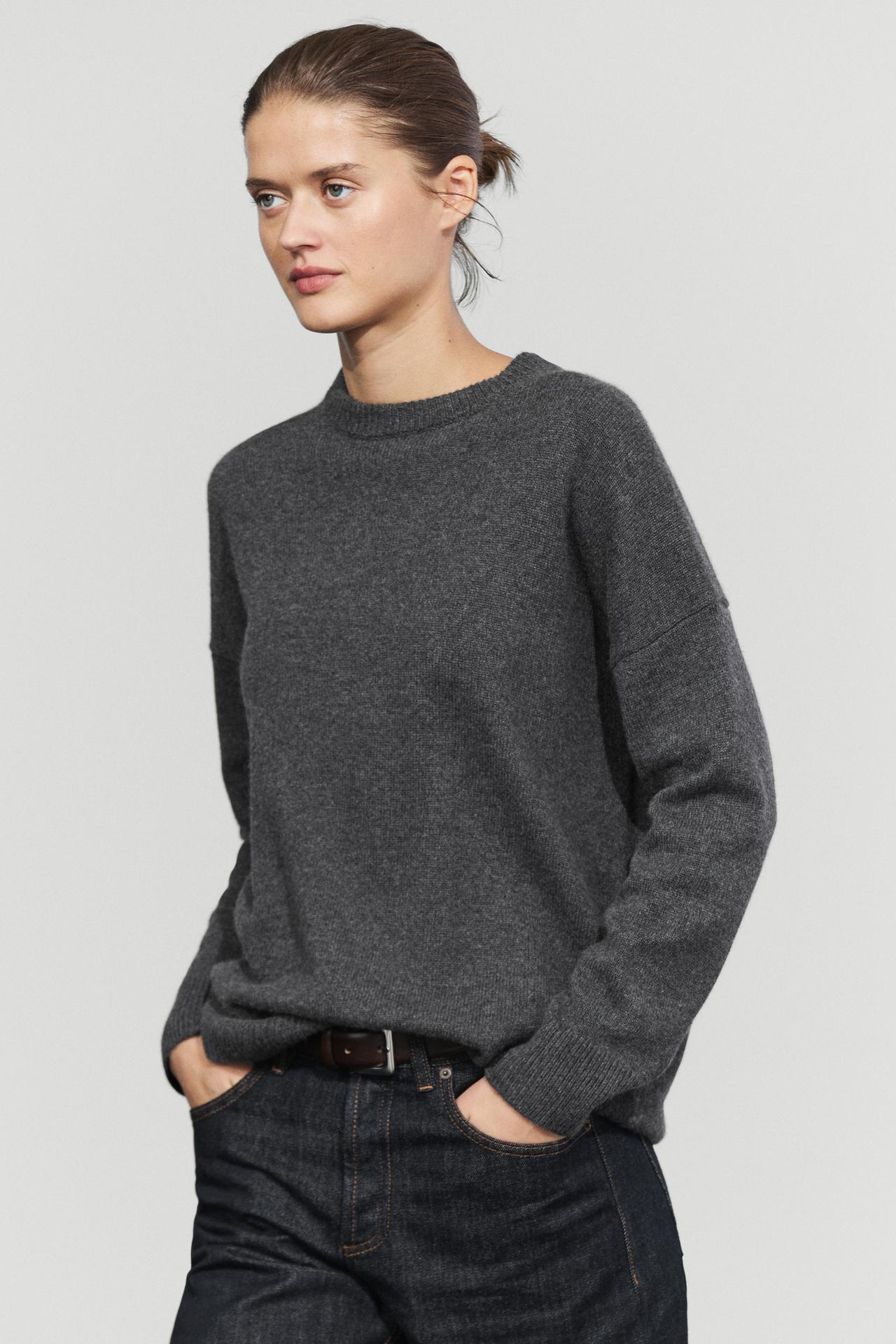 100% cashmere oversize knit sweater — ANTHRACITE GREY