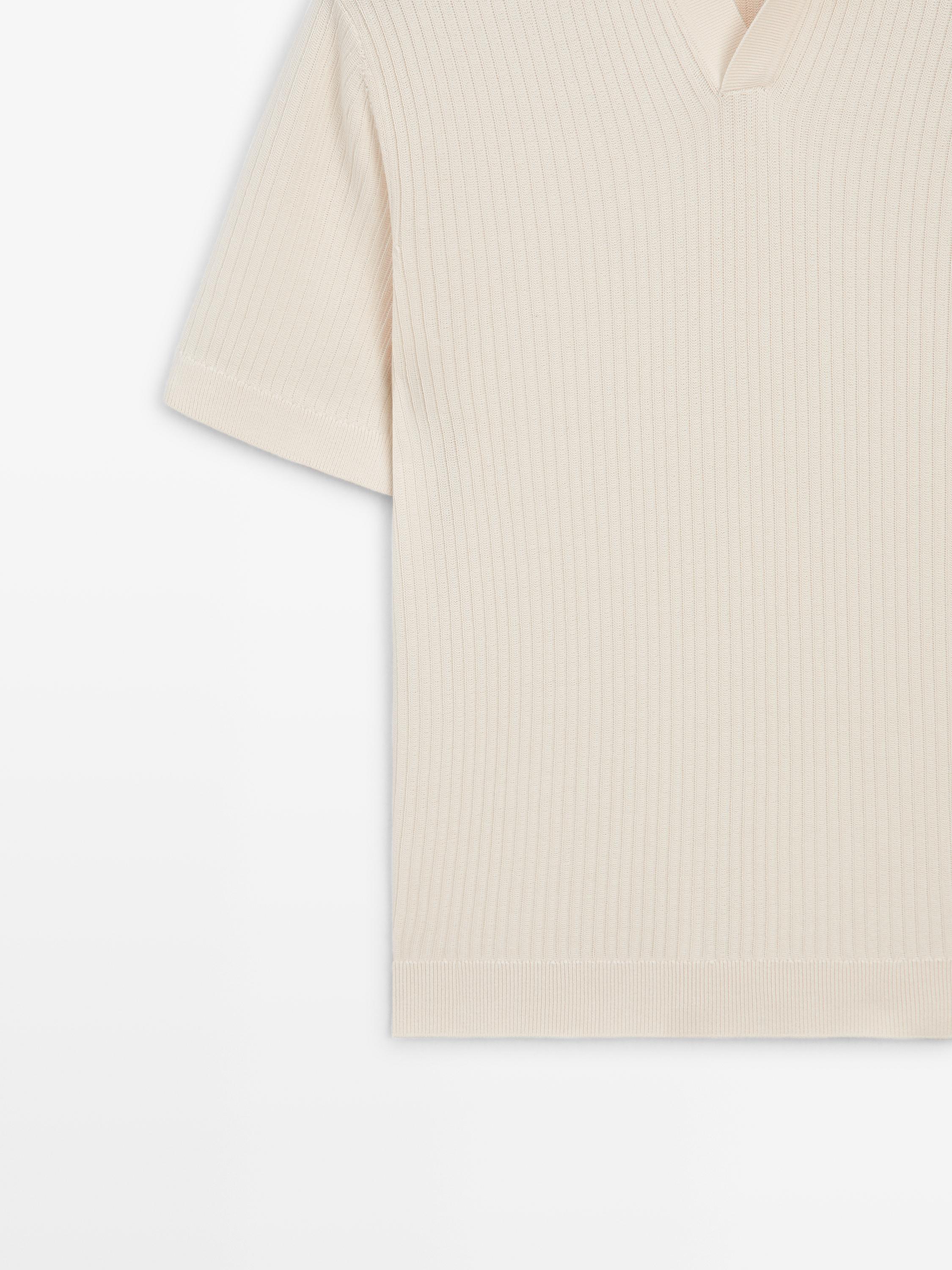 Regular fit cotton knit polo shirt — CREAM