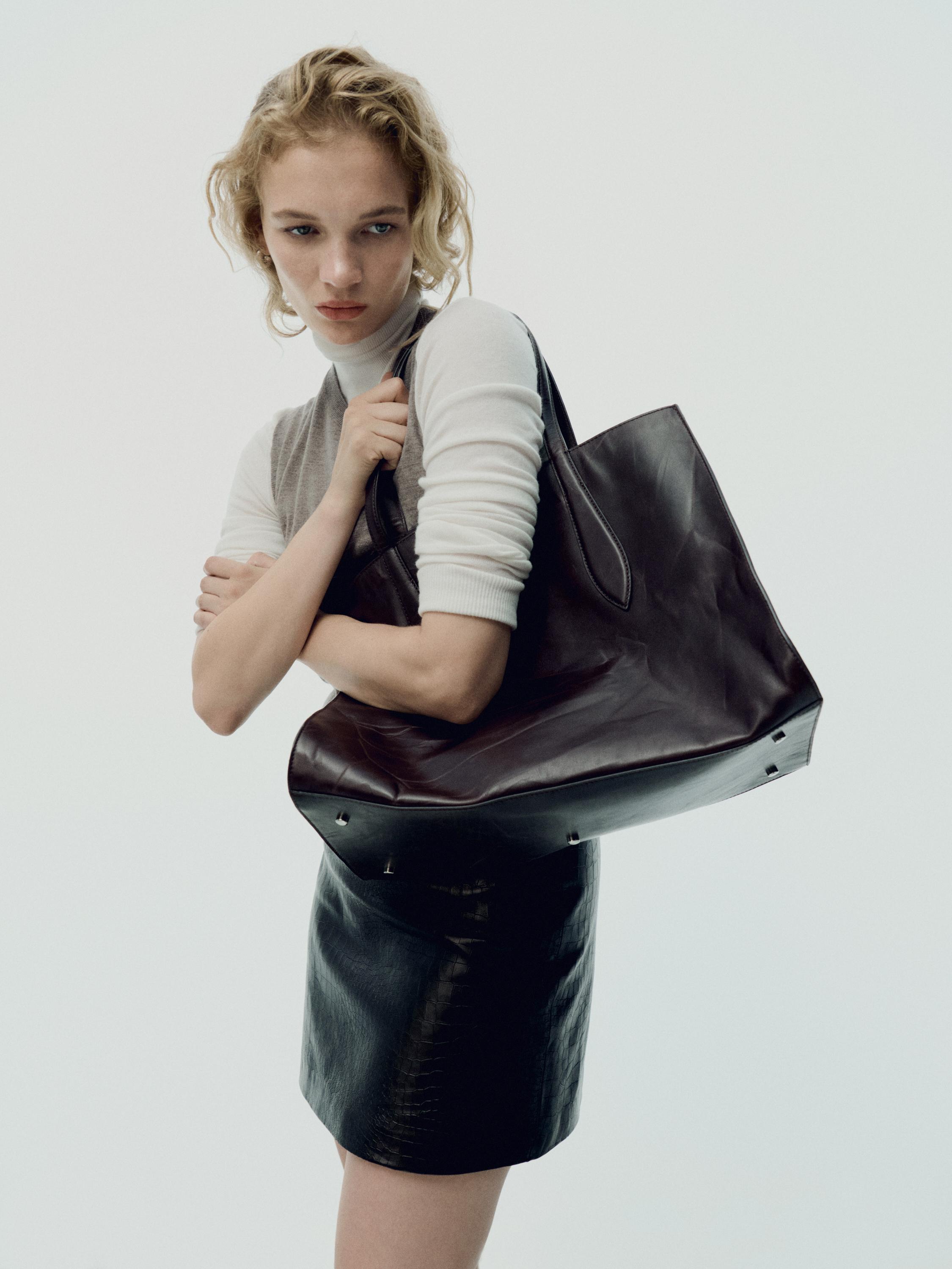 Mock croc nappa leather mini skirt