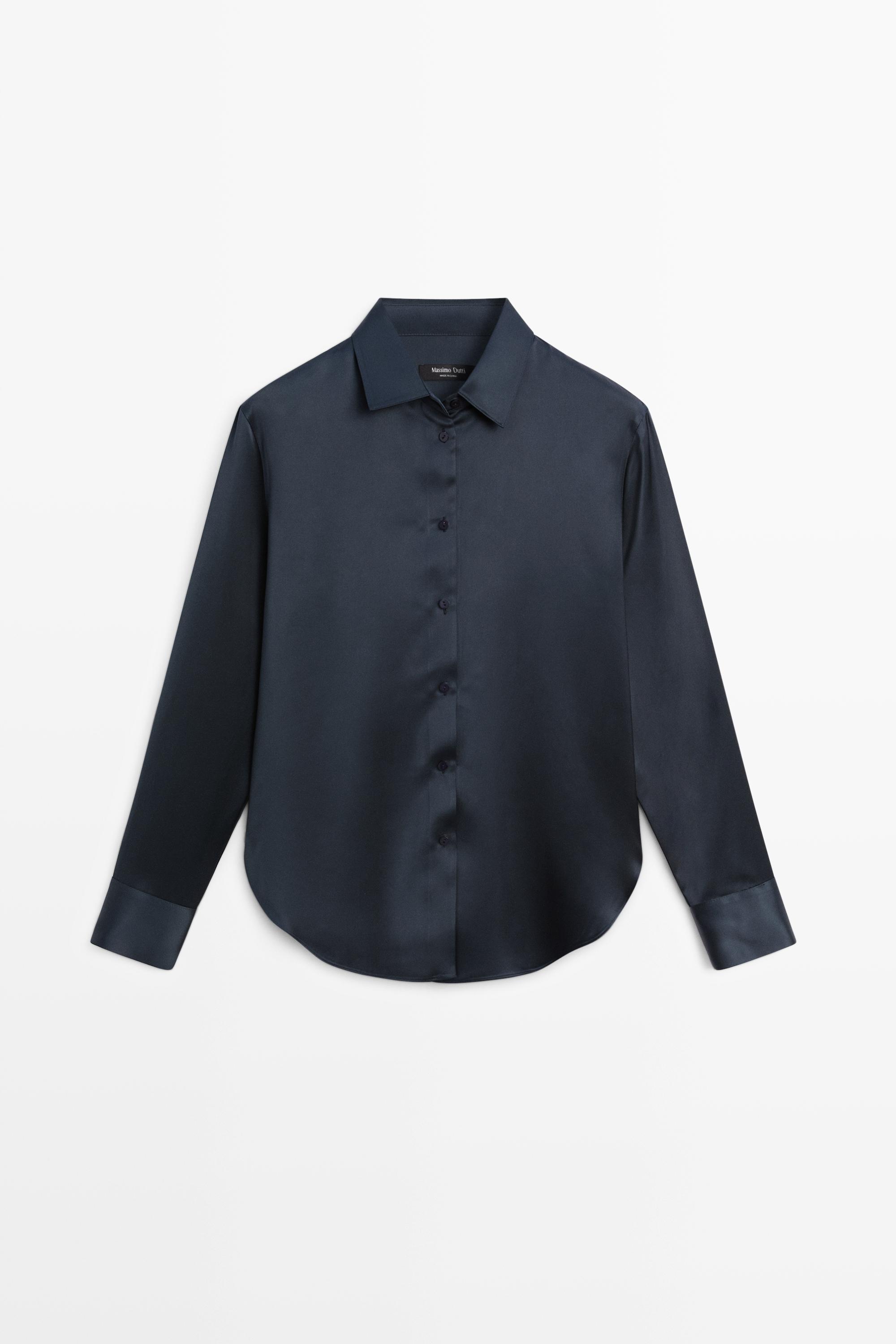 Flowing satin shirt — NAVY BLUE