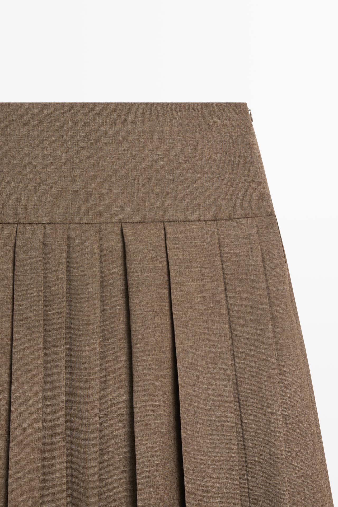 Pleated wool-blend midi skirt — BROWN