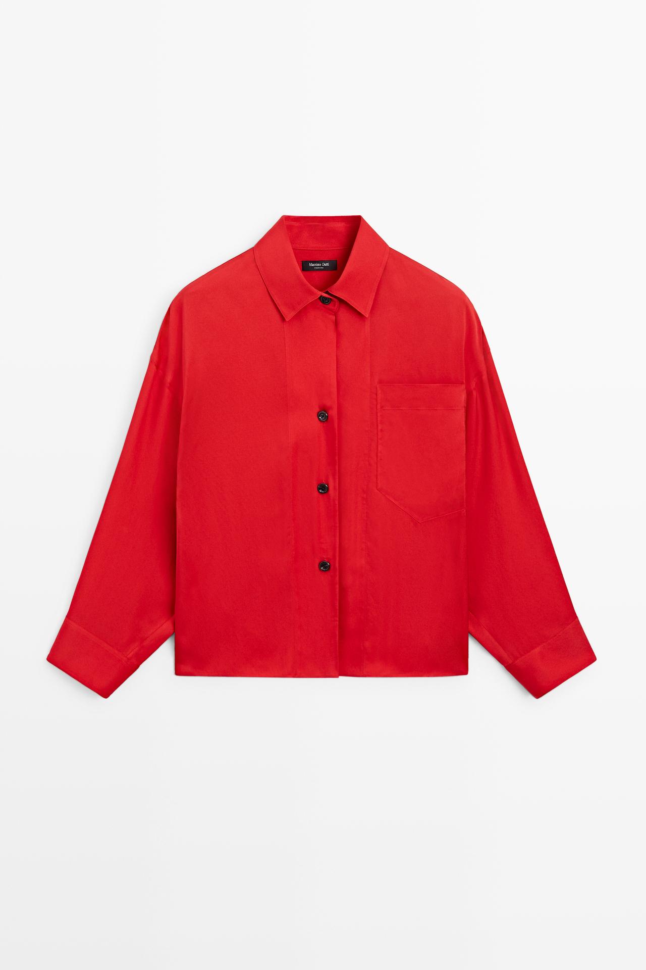 Oversize flowing shirt with pocket detail — RED
