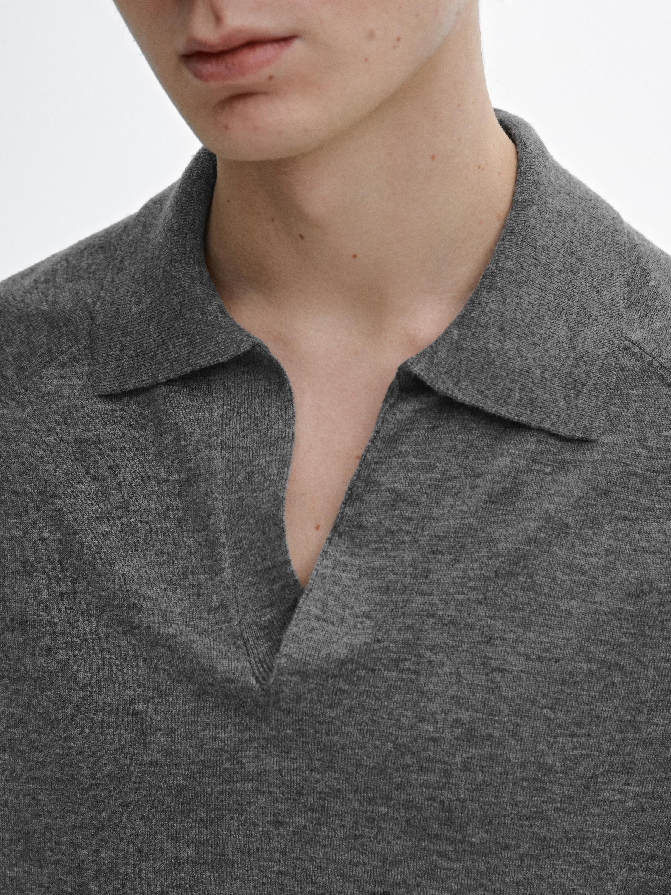 Wool blend knit sweater with polo collar