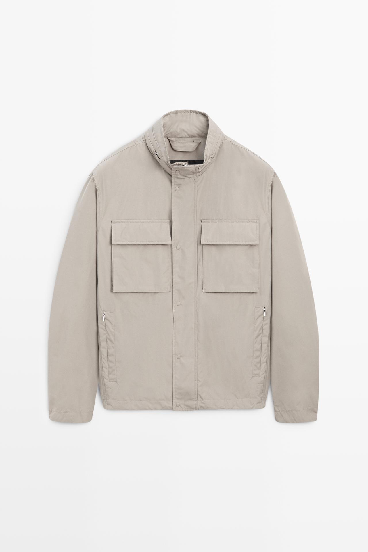 Technical fabric jacket with pocket details — GREY MARL