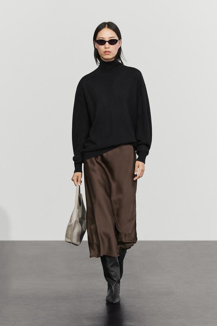 Satin midi skirt — BROWN