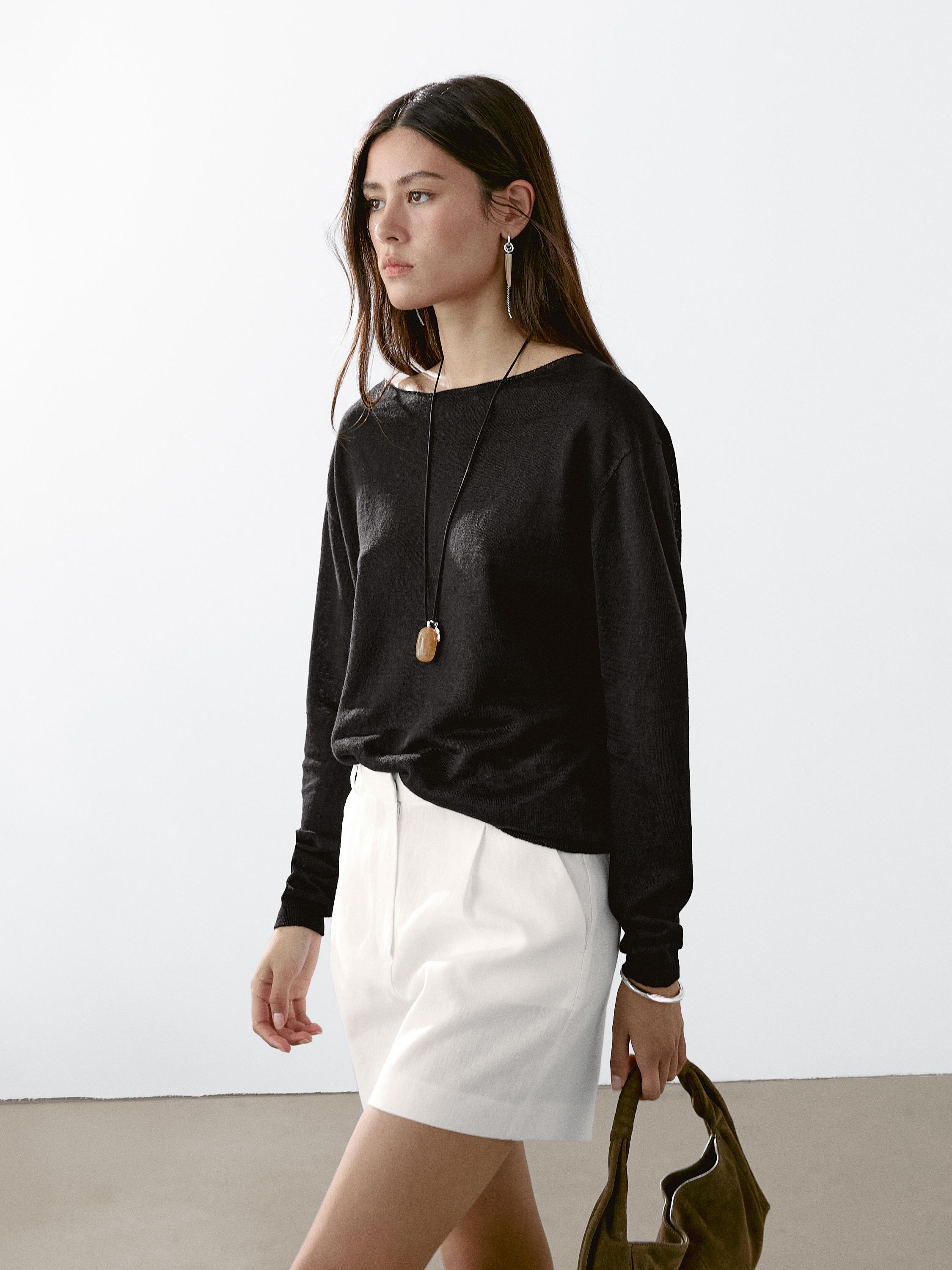 Jersey mit Leinen-Bateau-Ausschnitt