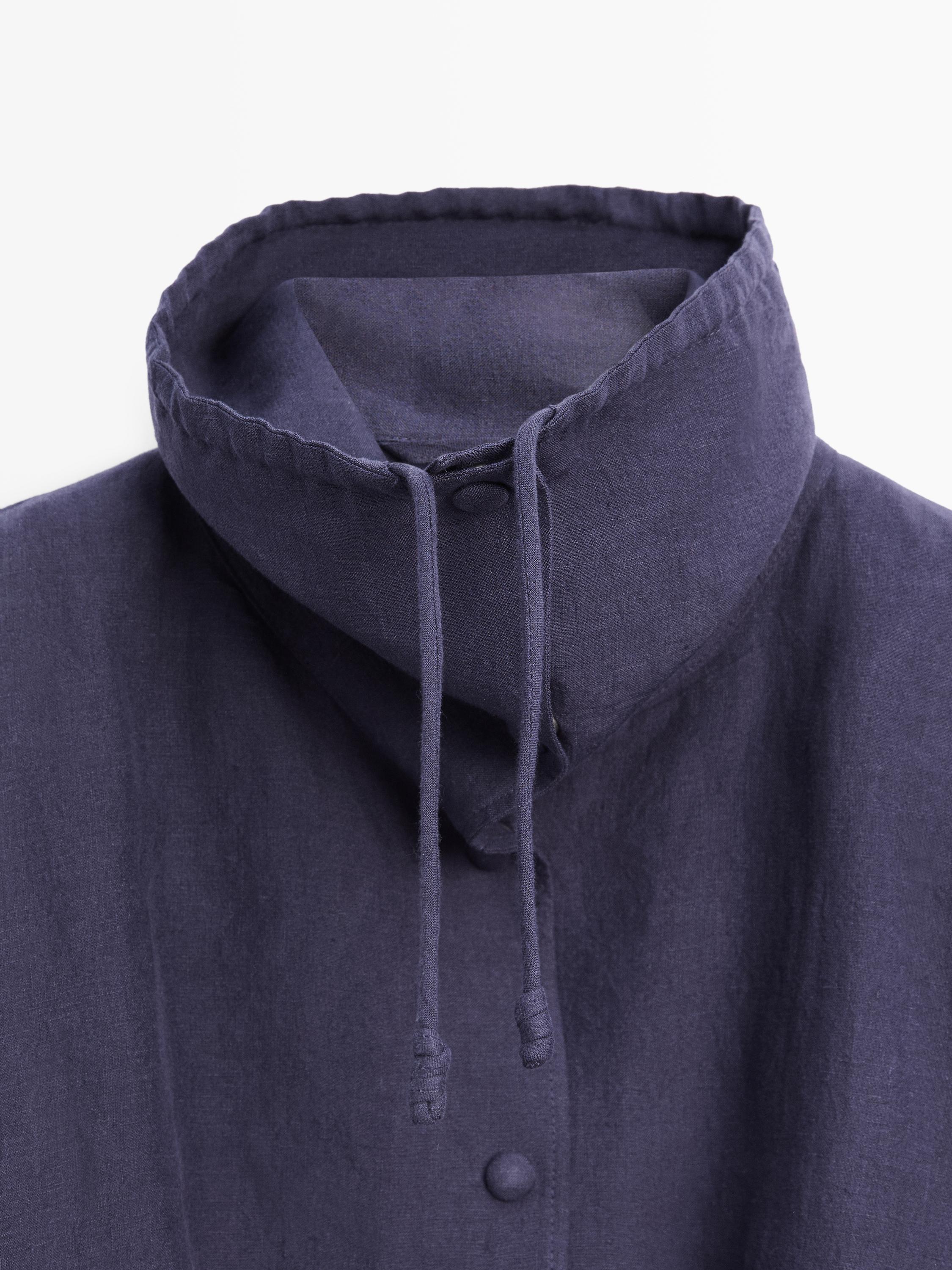 100% linen bomber jacket with collar detail — INDIGO