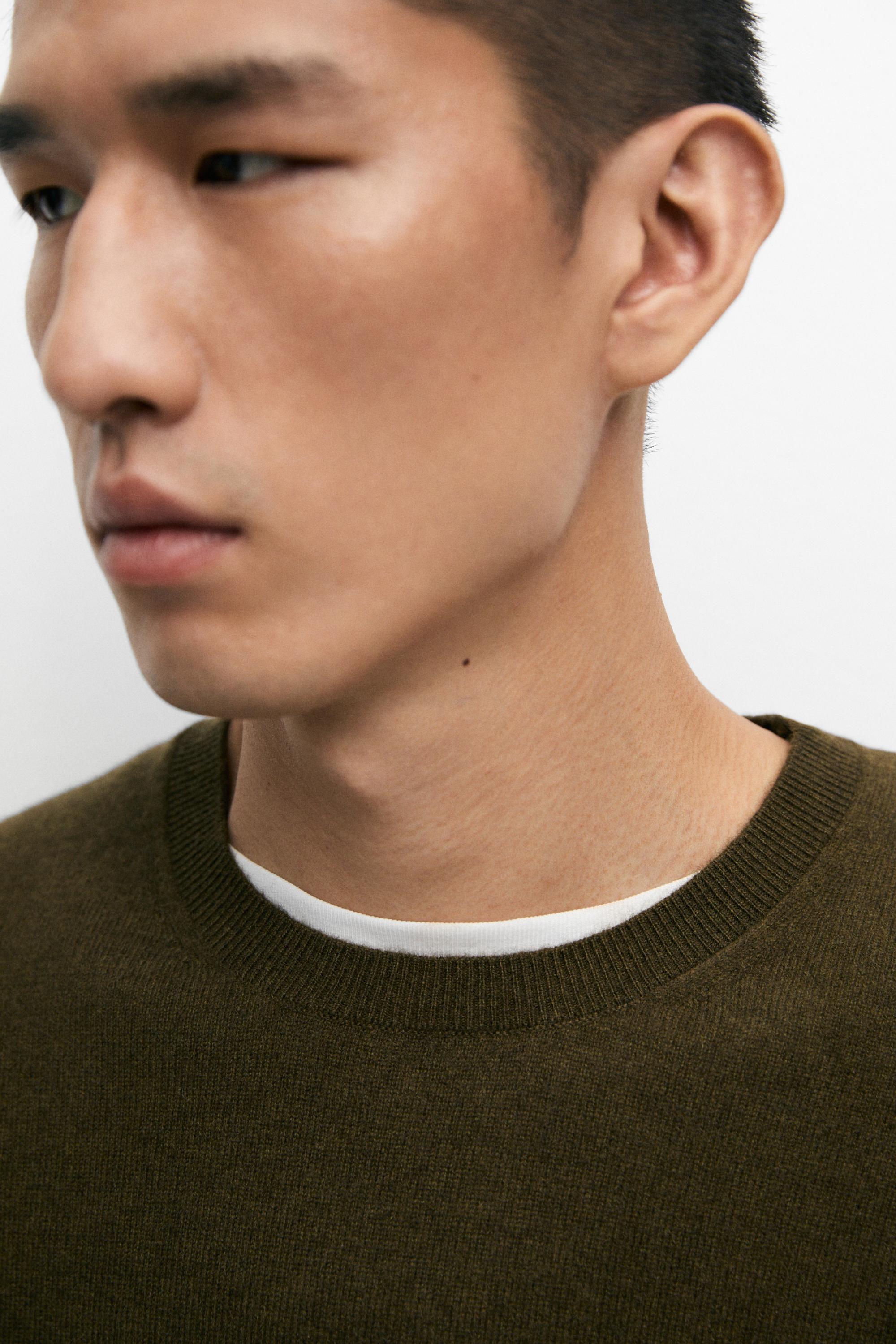 100% cashmere ribbed knit sweater — KHAKI