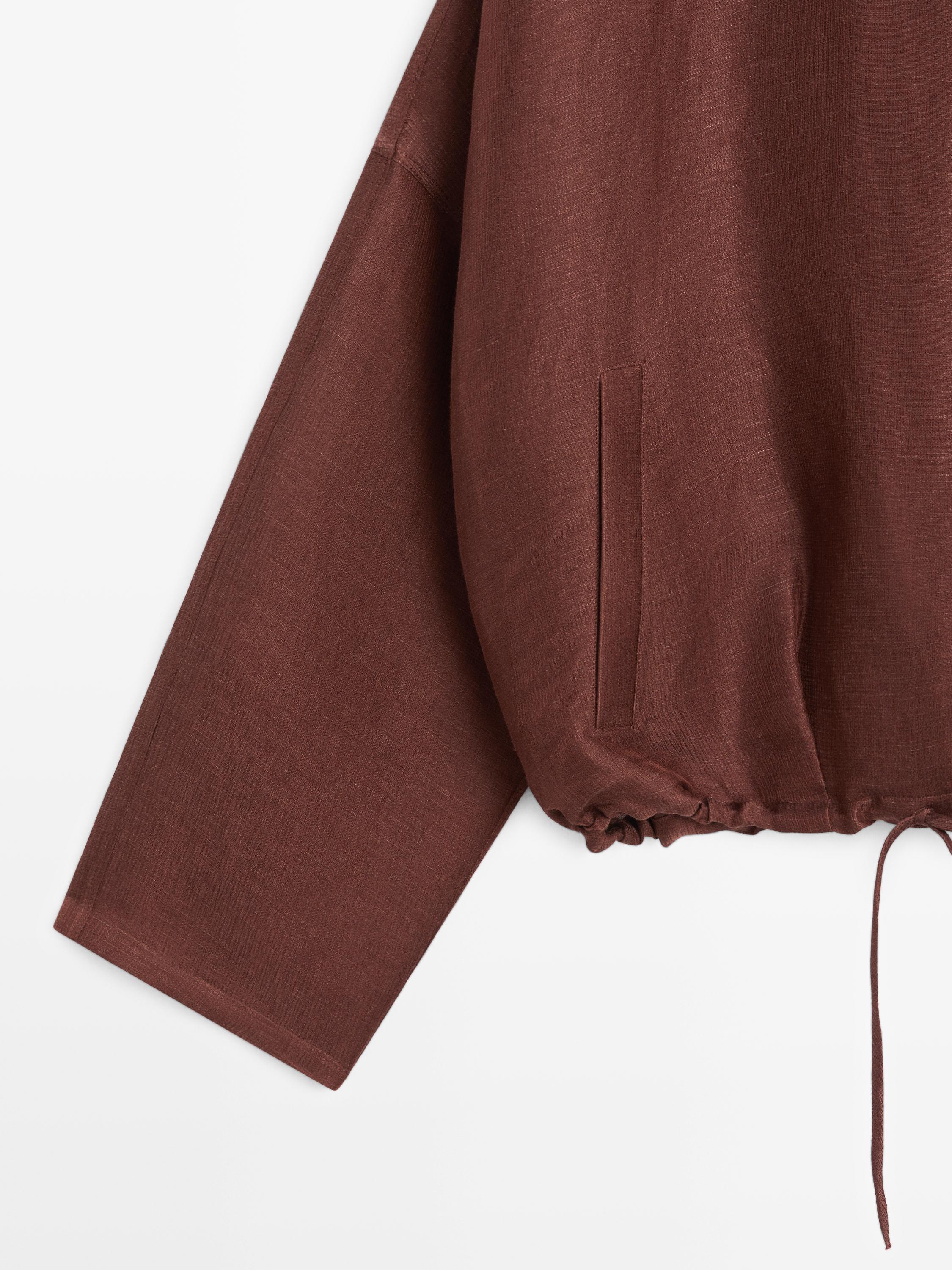 Linen blend bomber jacket — BROWN