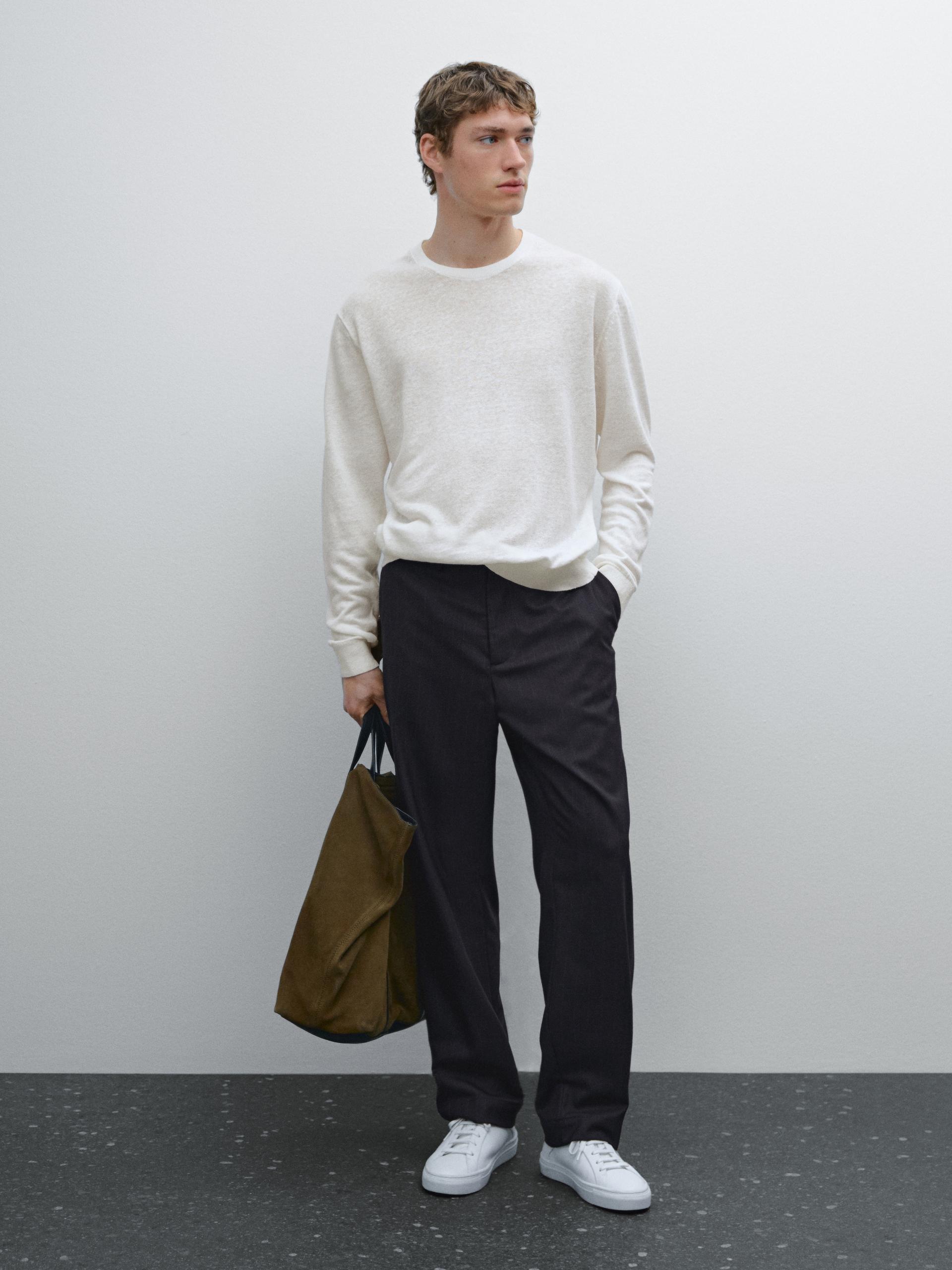 Maglia Leggera 100% Lino - Ecru - L - Massimo Dutti - Maschile