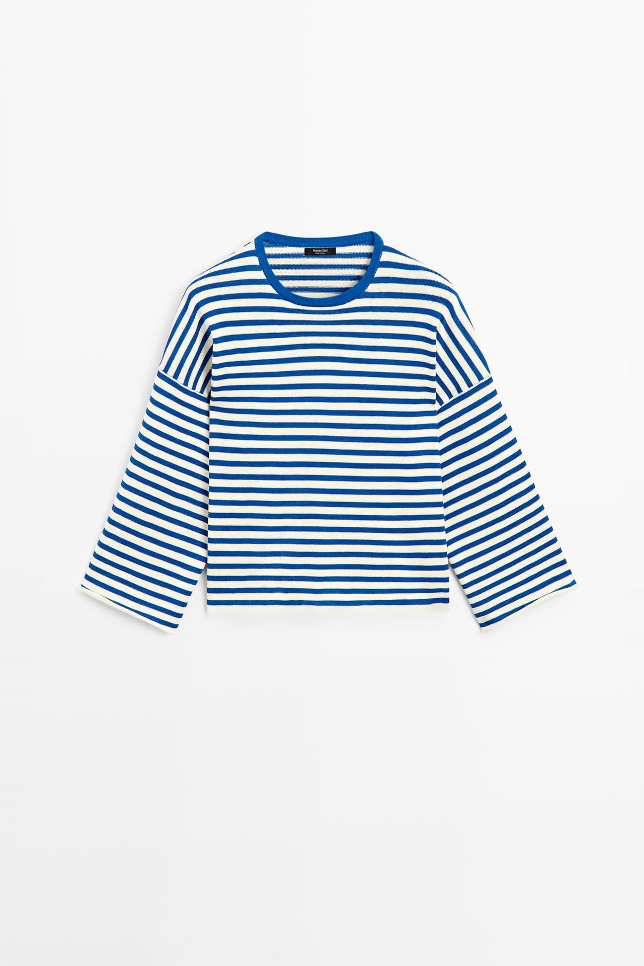 100% cotton striped knit sweater — DEEP BLUE