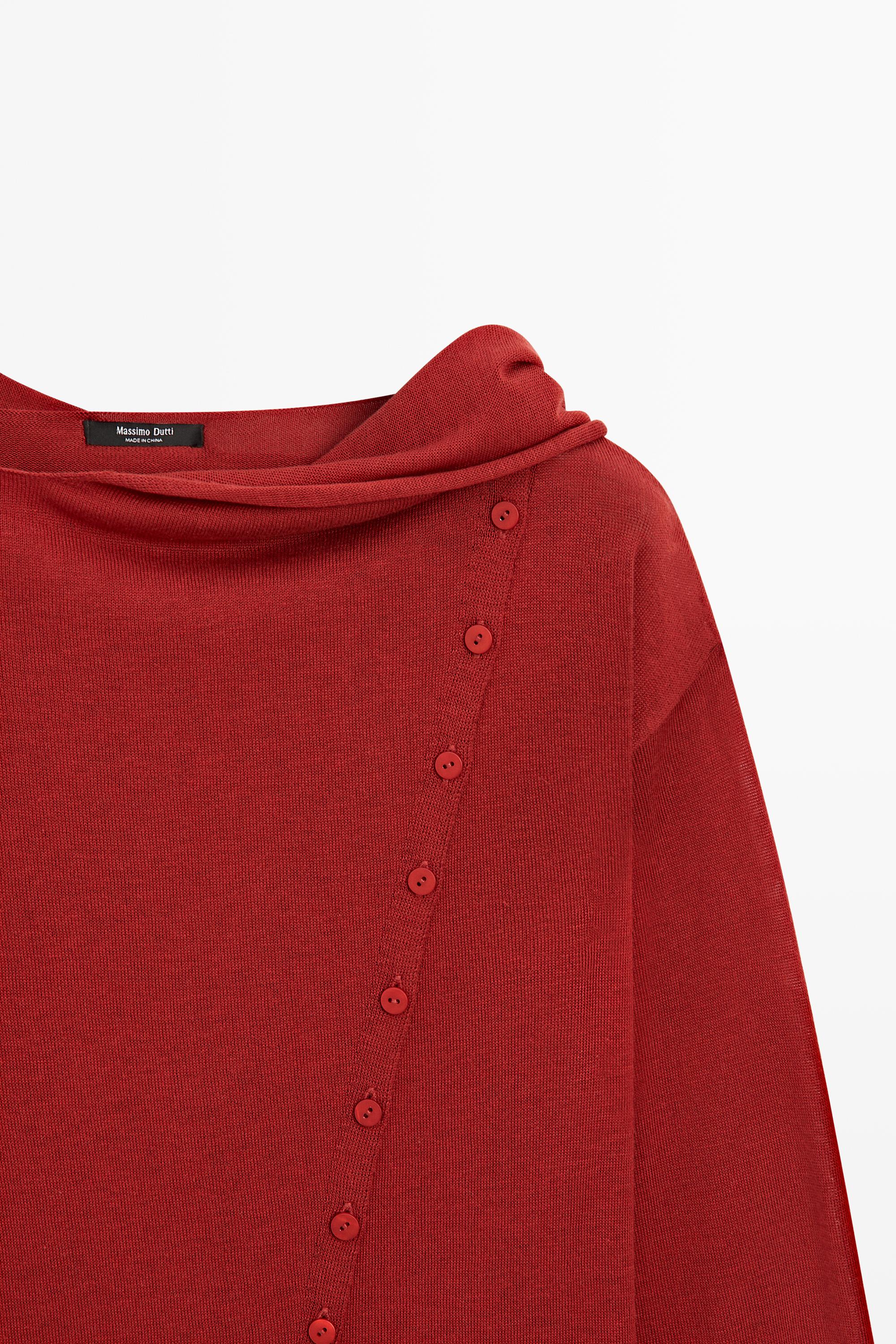 Cardigan with buttoned scarf detail — RED
