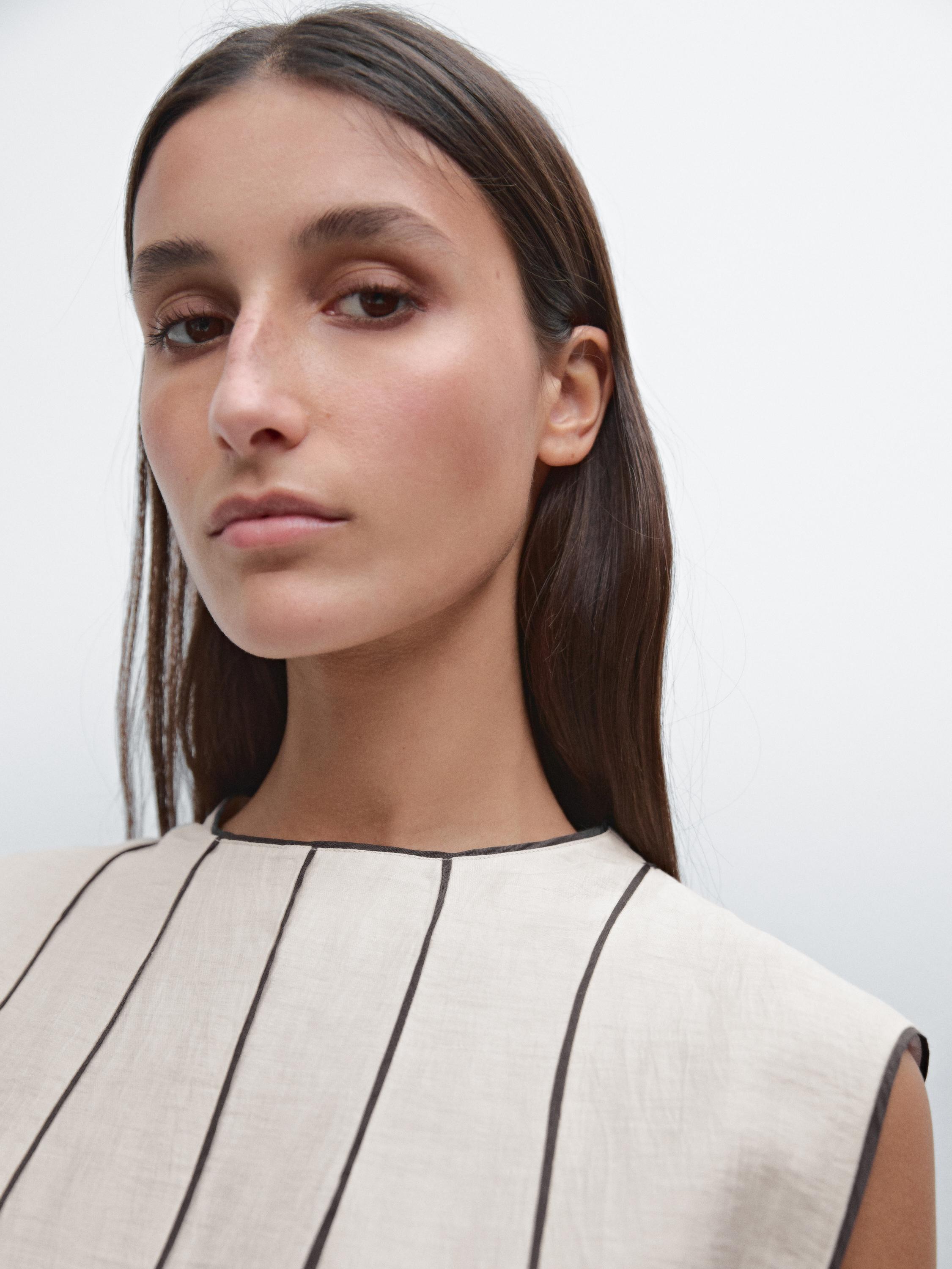 Robe à liserés contrastants en lin mélangé