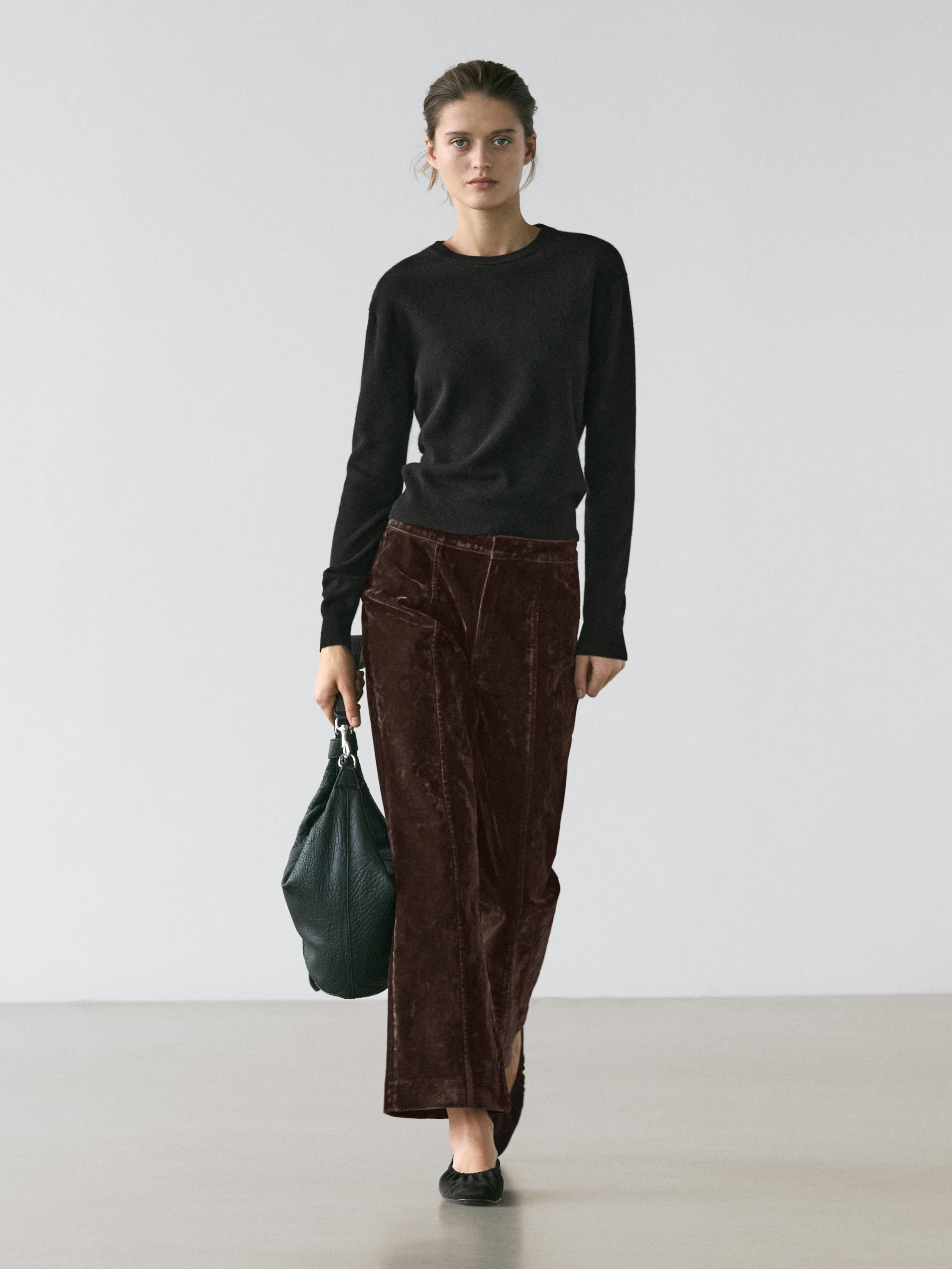Wool blend crew neck knit sweater