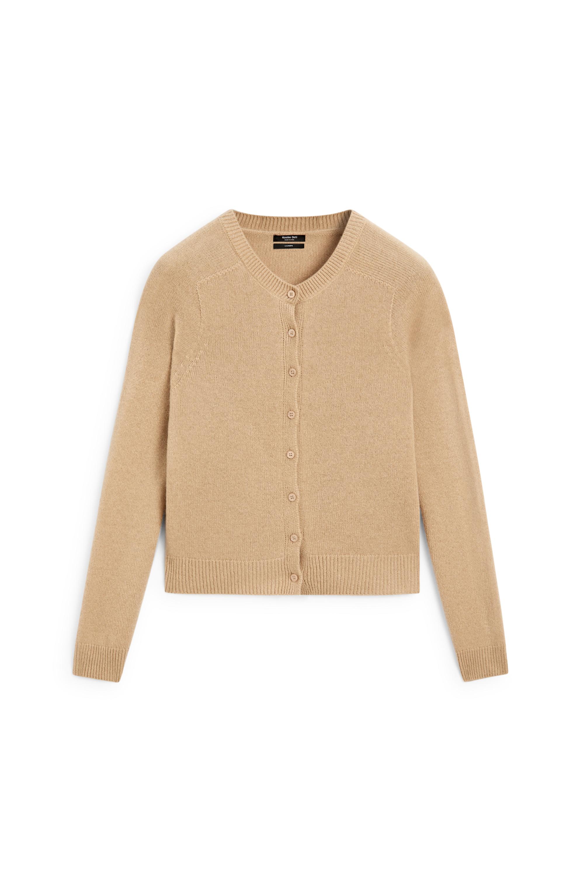 100% cashmere cropped knit cardigan — CAMEL