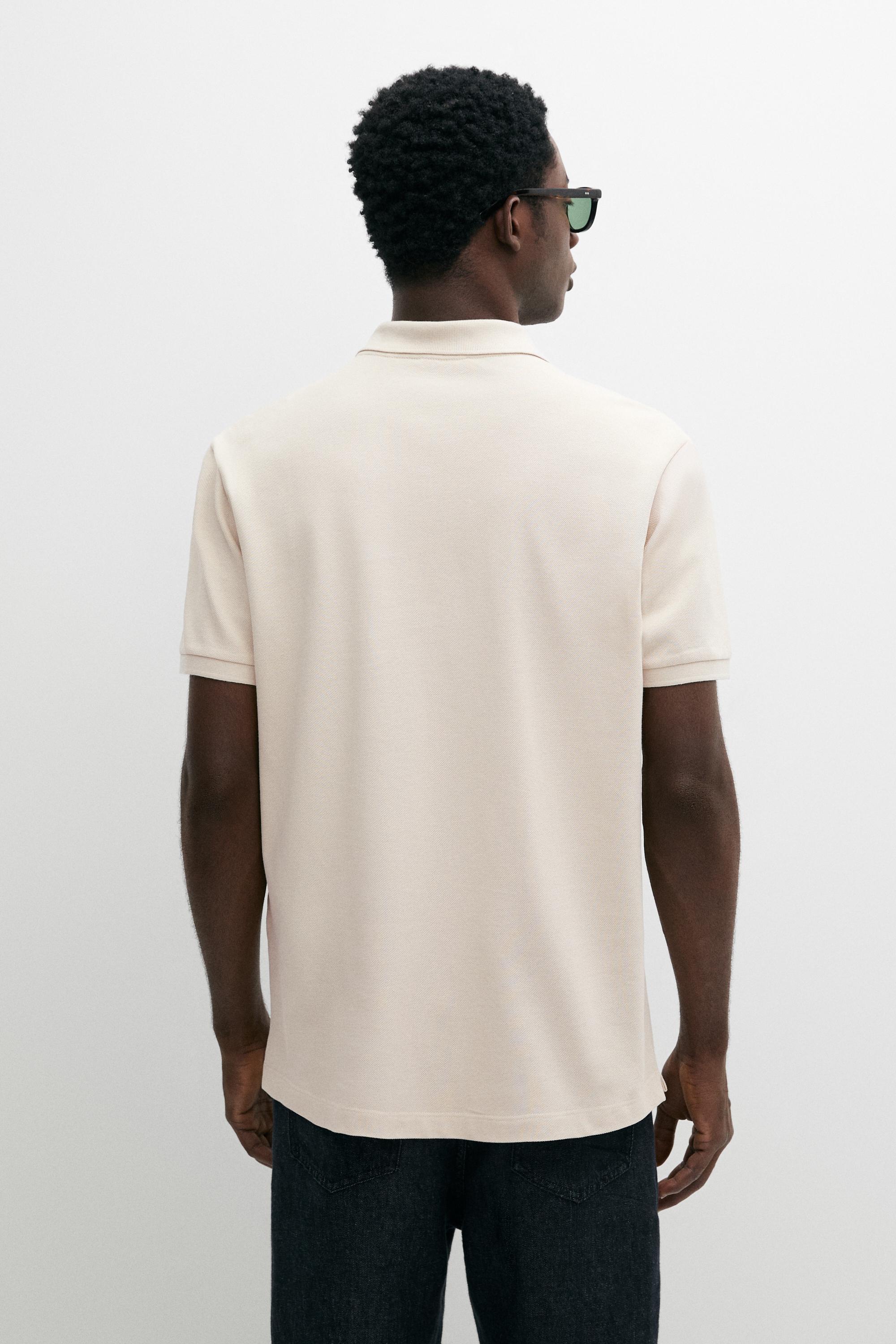 Micro-textured cotton piqué polo shirt — STONE
