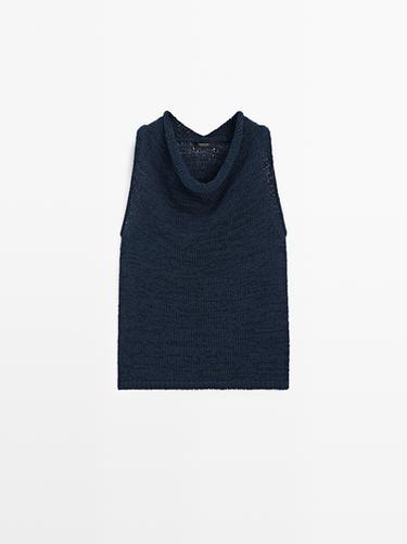 Knit top with draped neckline — Dark Blue 2
