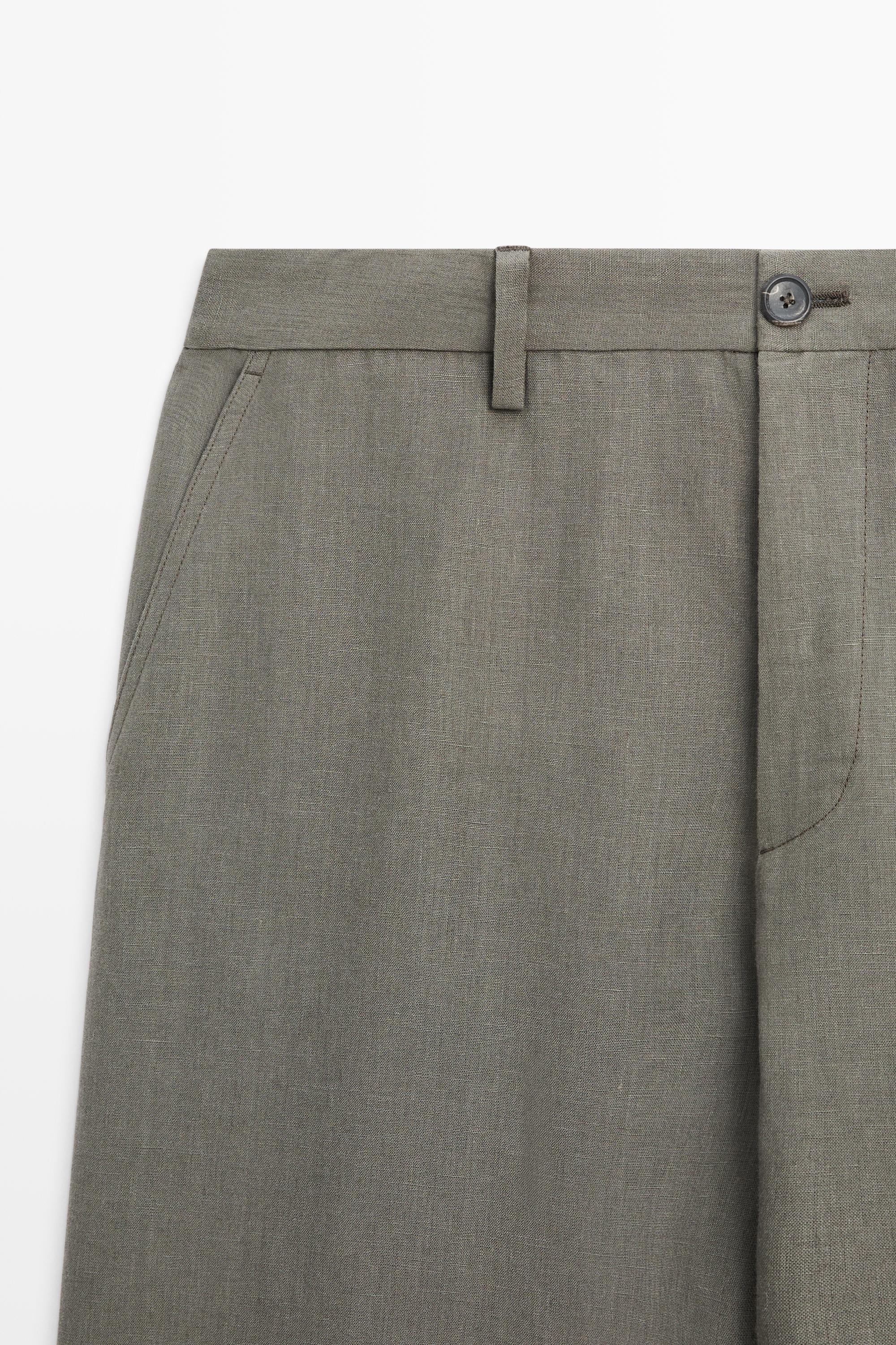 100% linen straight-leg trousers — GREEN