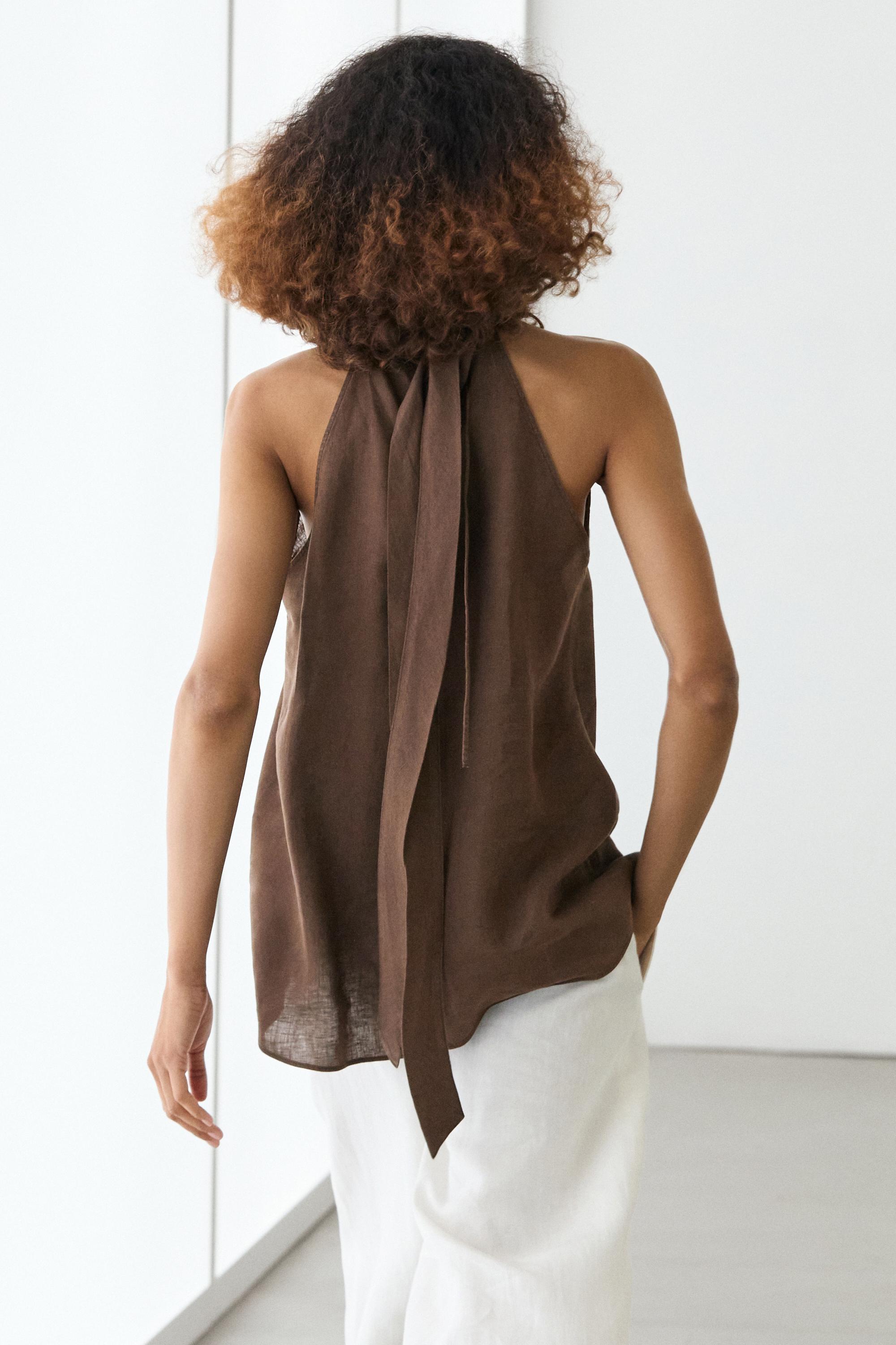 Soepelvallende linnen haltertop