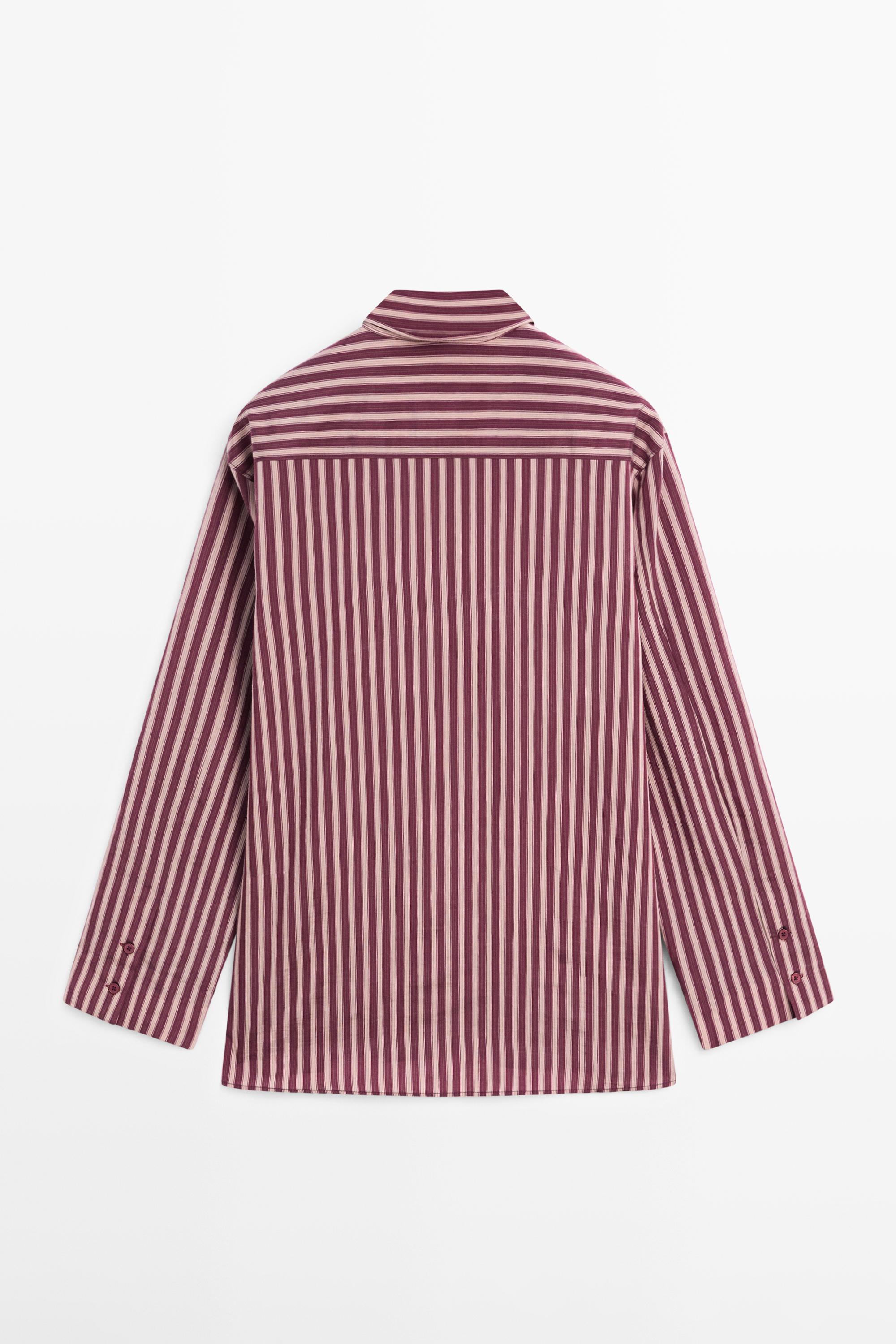 Flowing shirt with striped detailing — BROWN