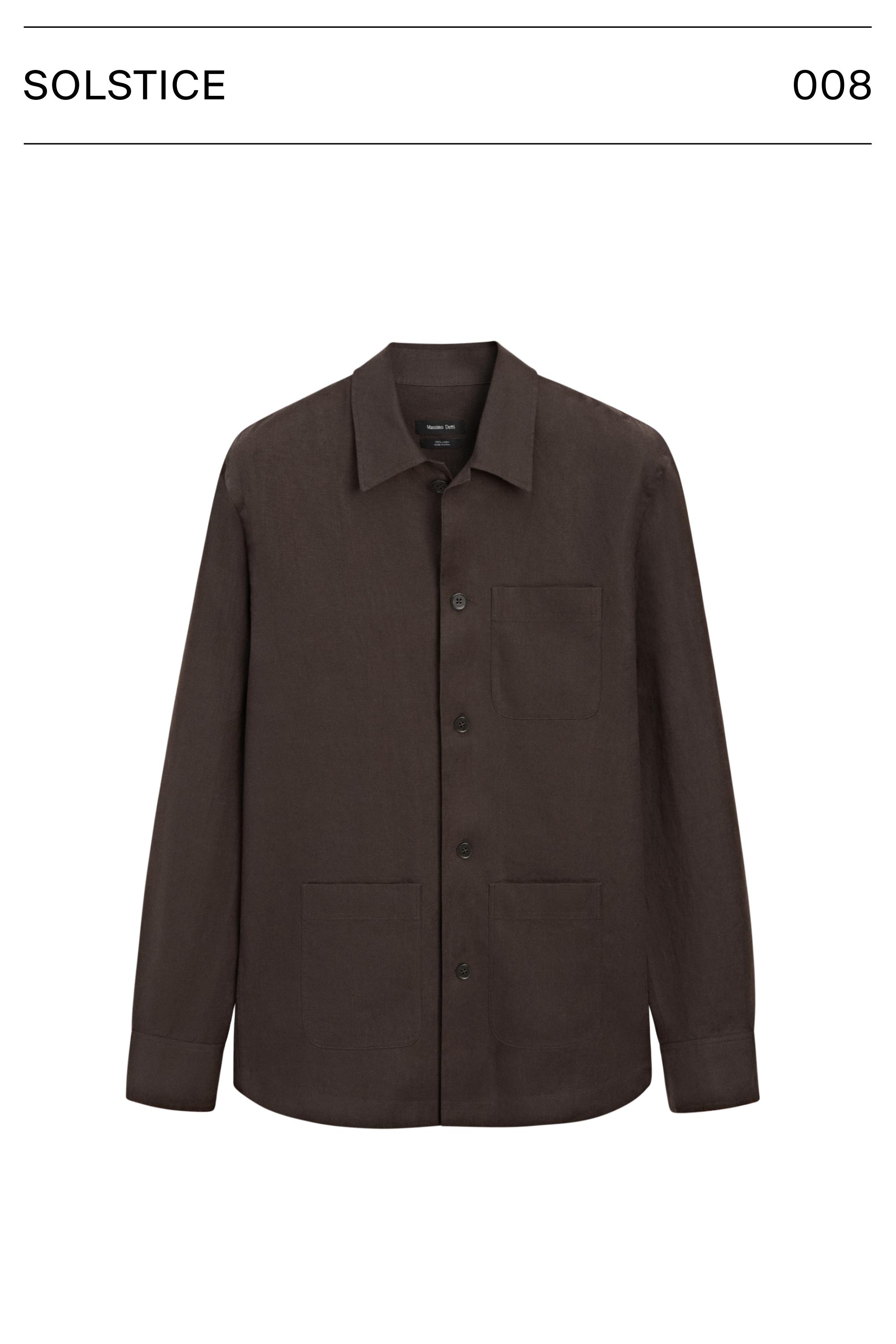 Linen total look overshirt with pocket details — BROWN