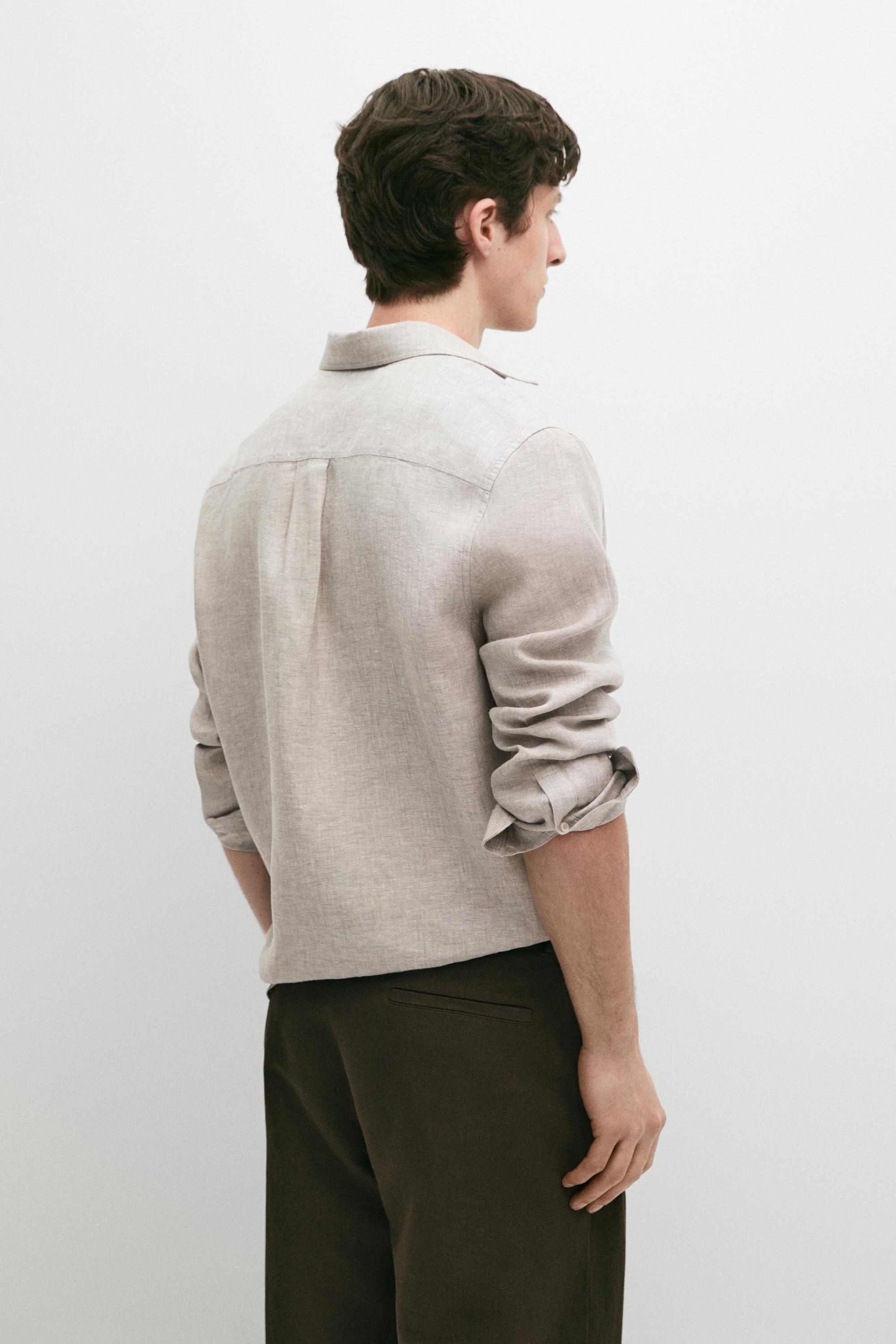 Regular fit linen shirt with pocket — MINK