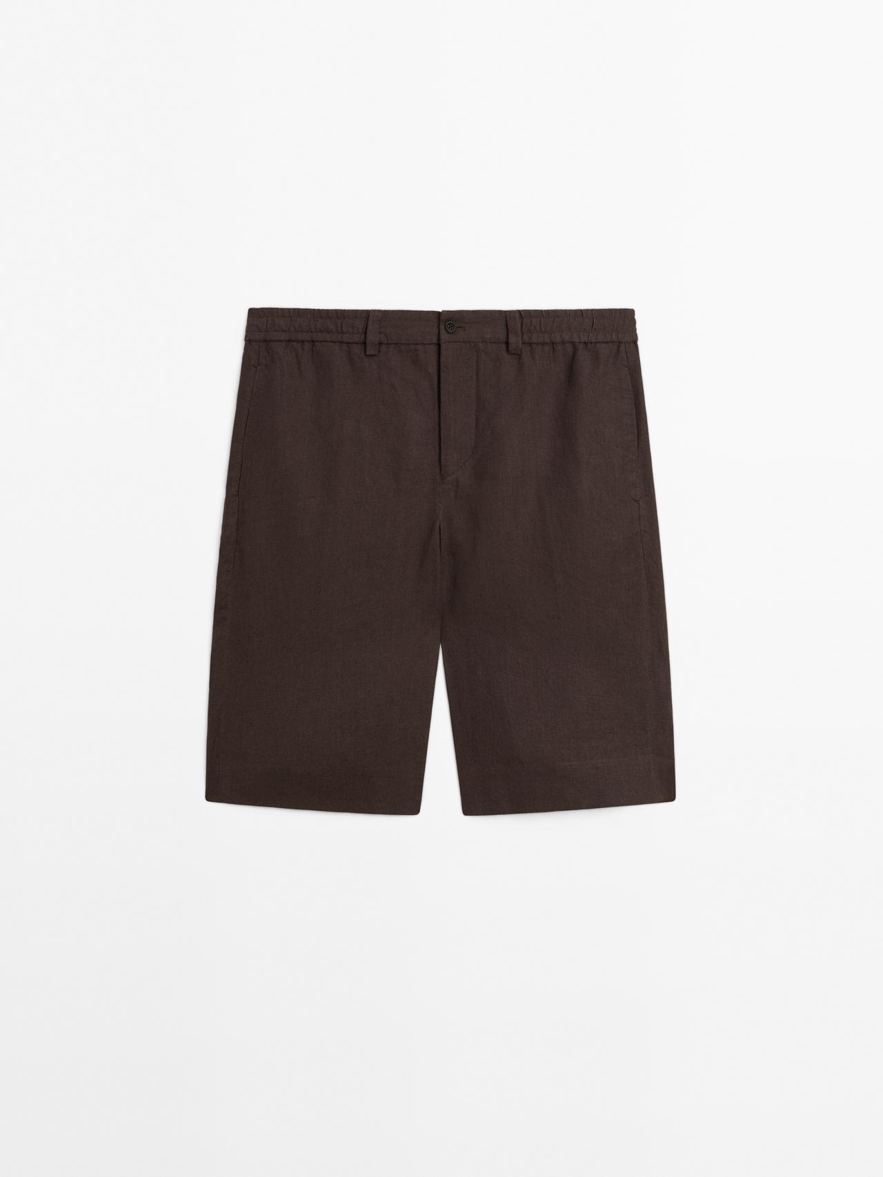 Massimo Dutti - Herre - Lette Bermudashorts I 100 % Hør - Chokolade - 38