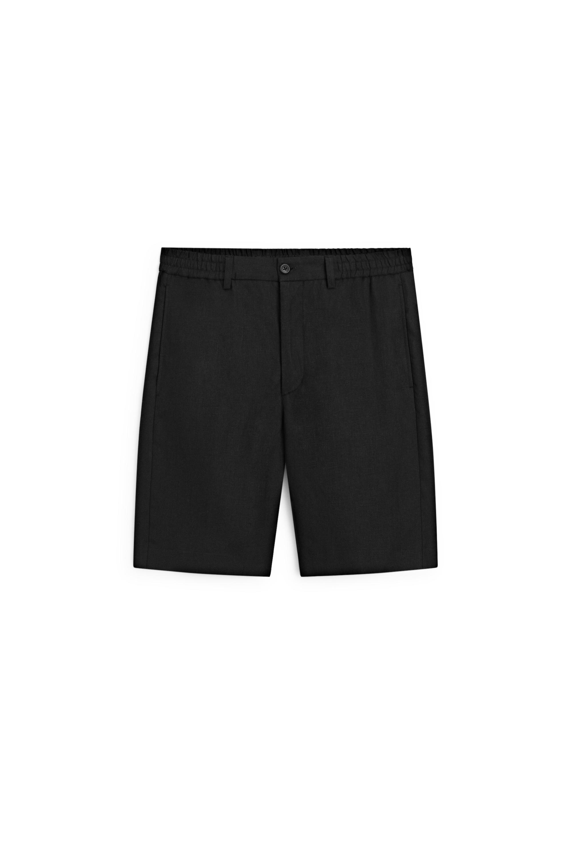 100% linen short Bermuda shorts — BLACK