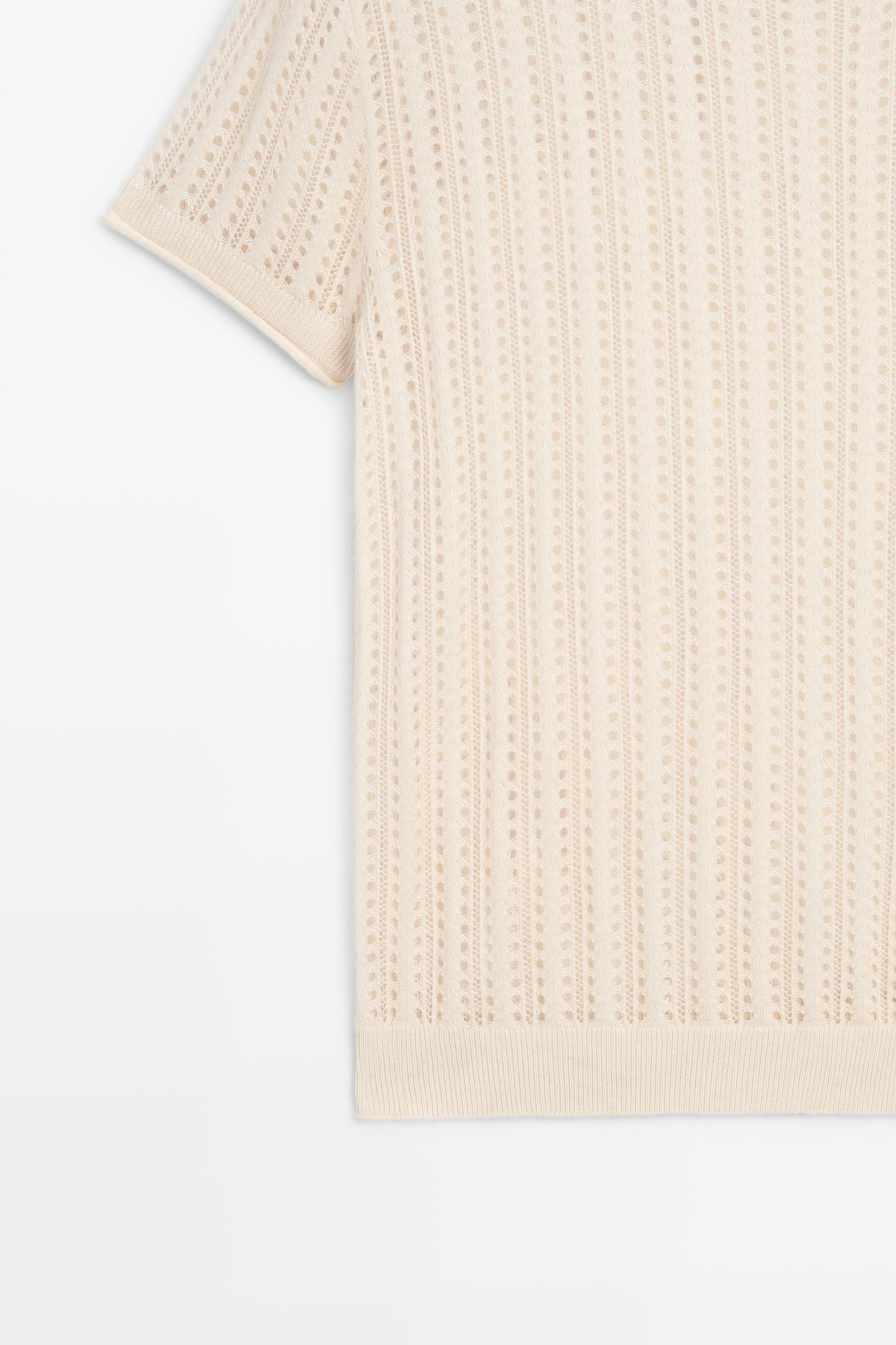 Short sleeve cutwork knit top — CREAM