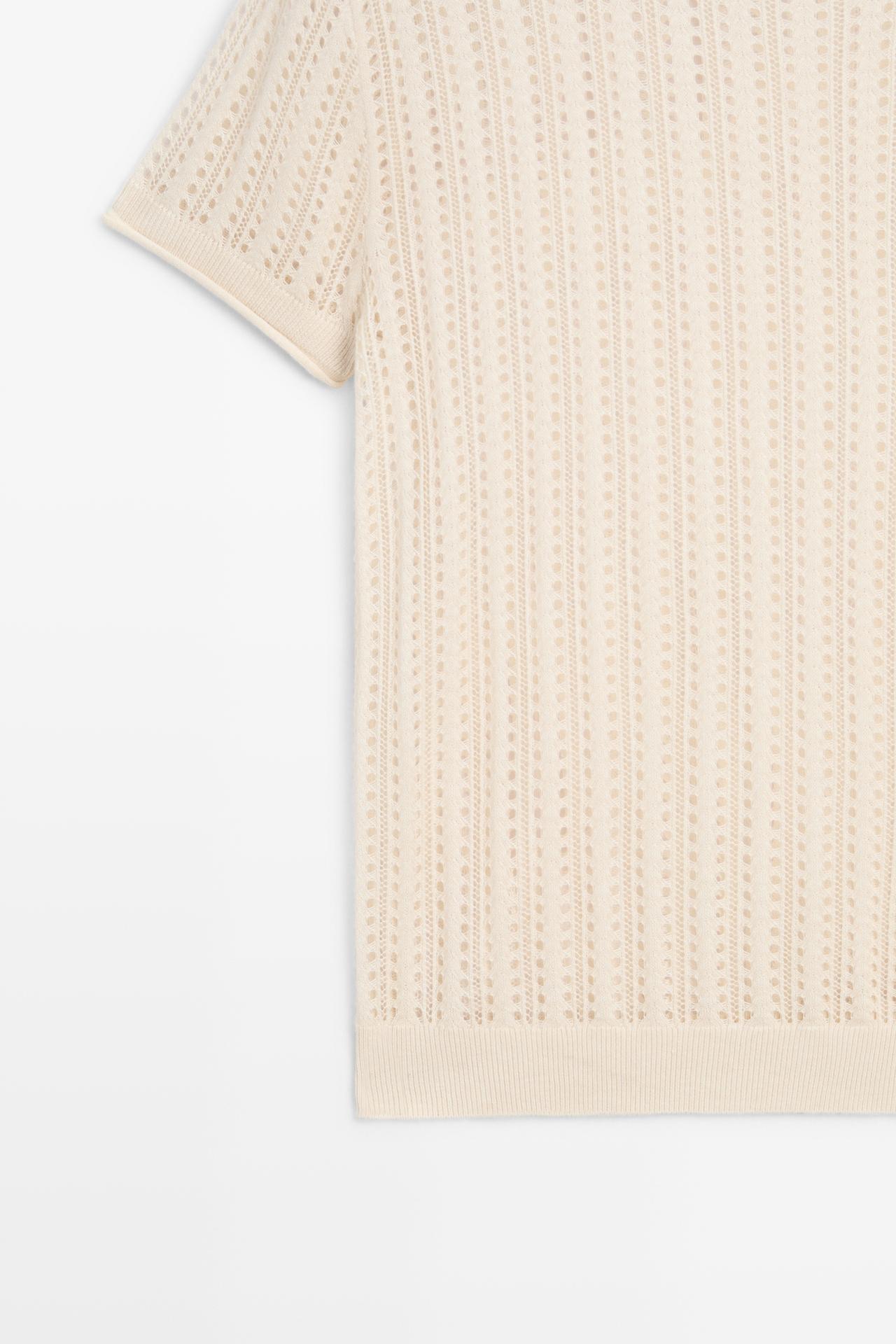 Short sleeve cutwork knit top — CREAM