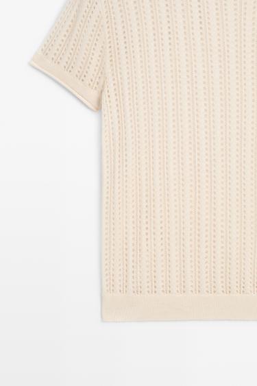 Short sleeve cutwork knit top — CREAM 7