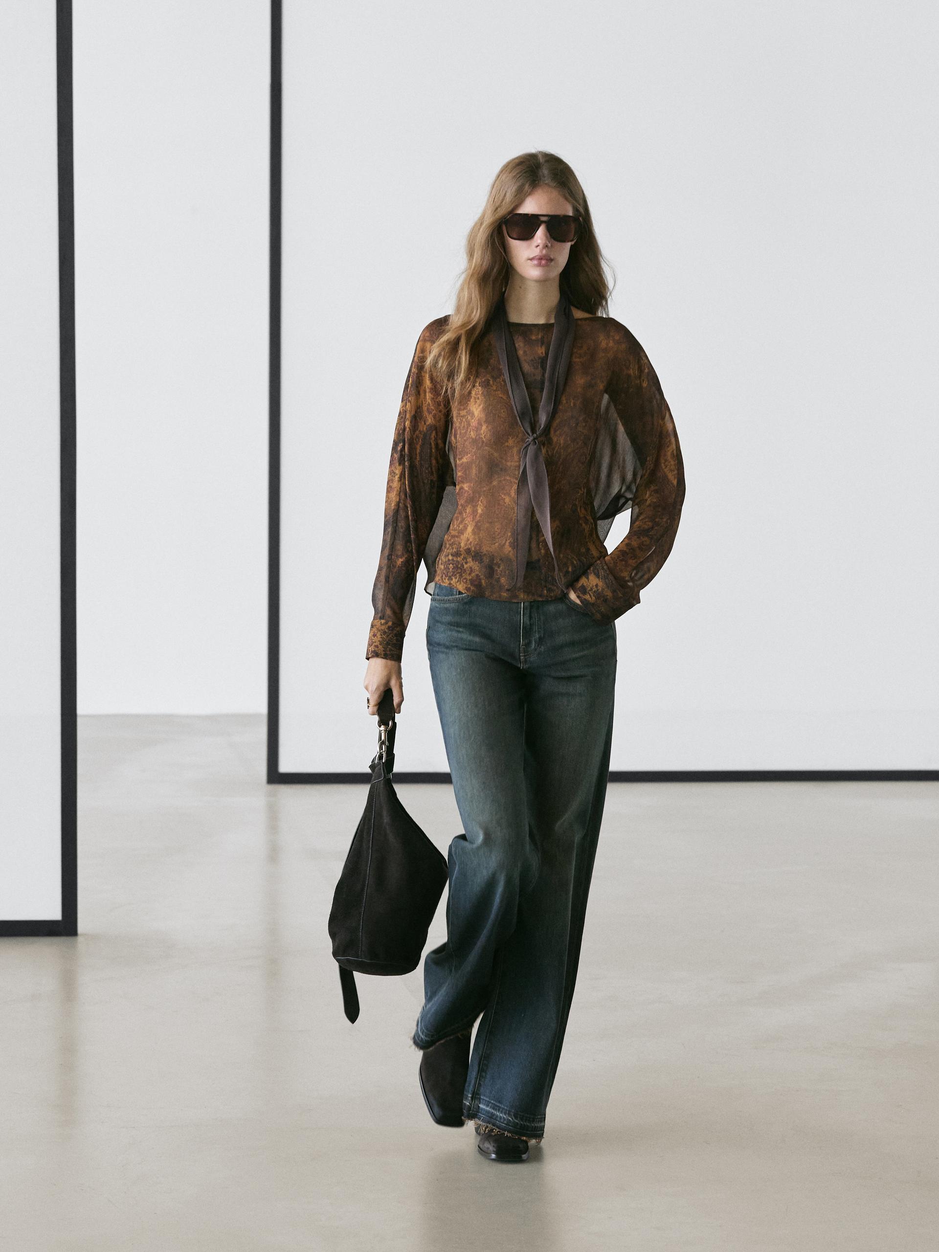 Blouse Fluide Imprimée - Kaki Sombre - S - Massimo Dutti - Femme