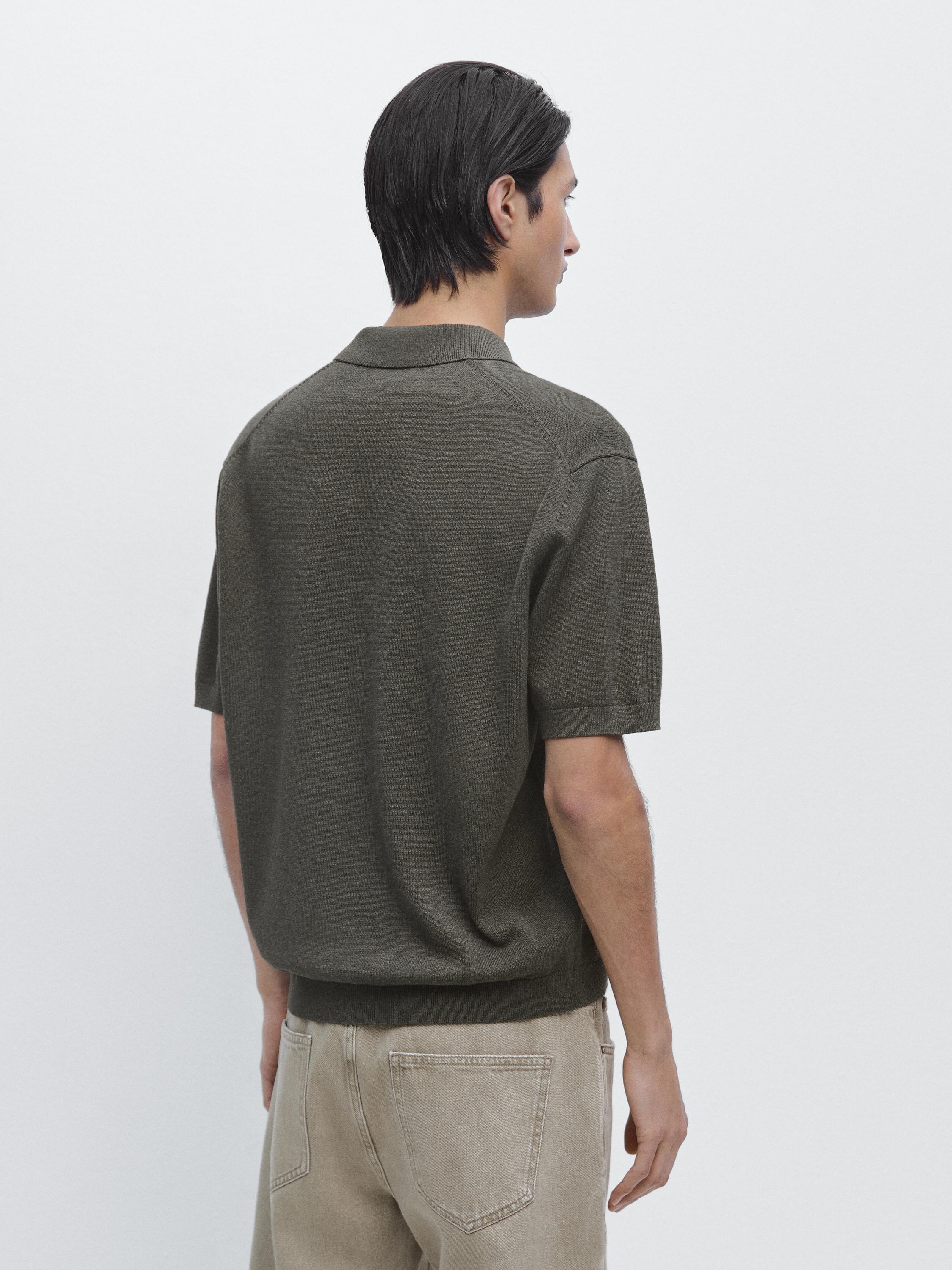 Cotton blend knit polo sweater — Grey