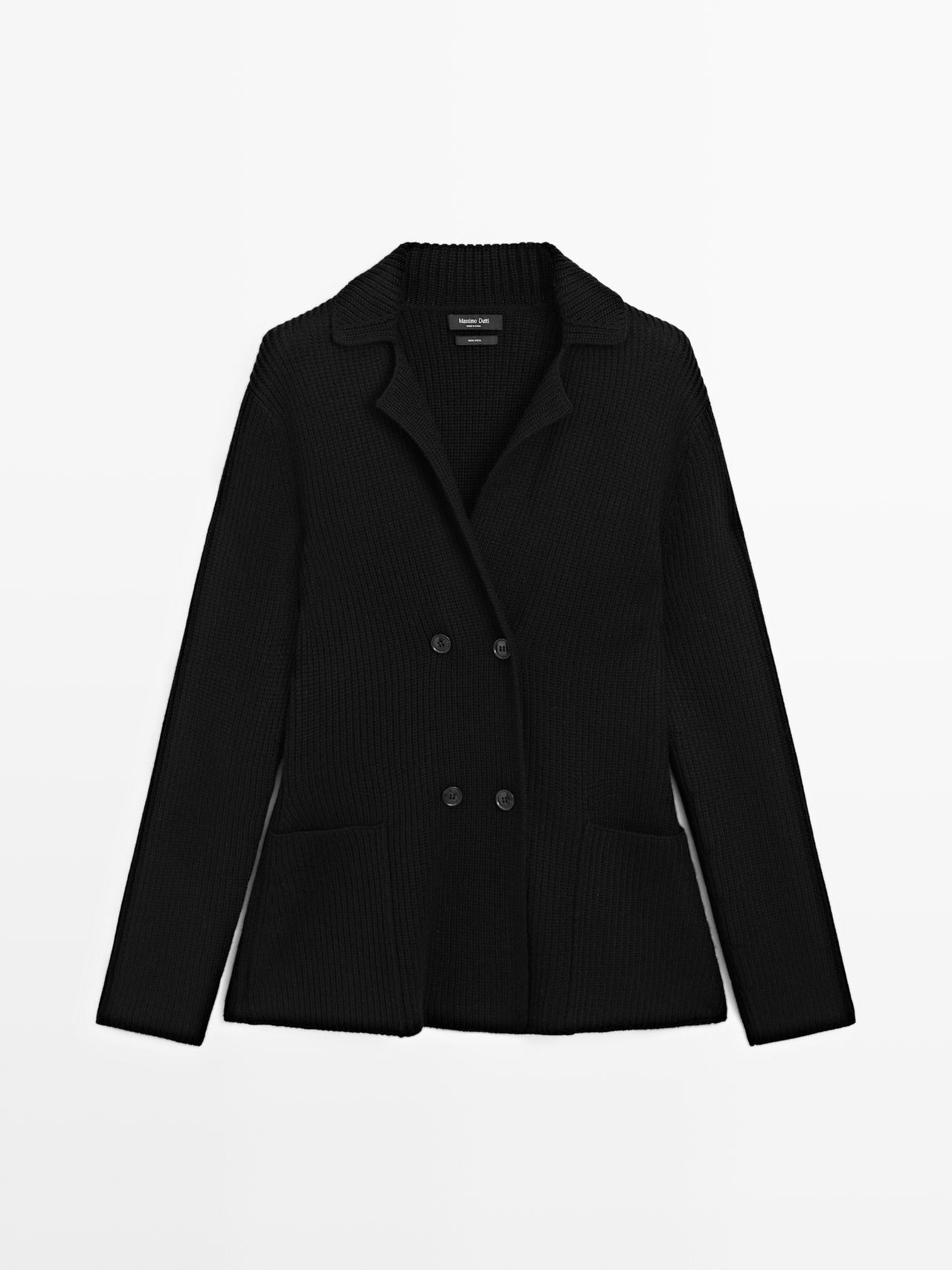 Massimo Dutti - Dames - 100% Wollen Double-Breasted Vest - Zwart - M